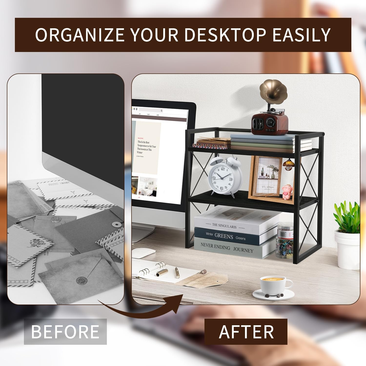 YINMIT Desktop Shelf 15.74 inches x 7.87 x 14.56 inches, Black