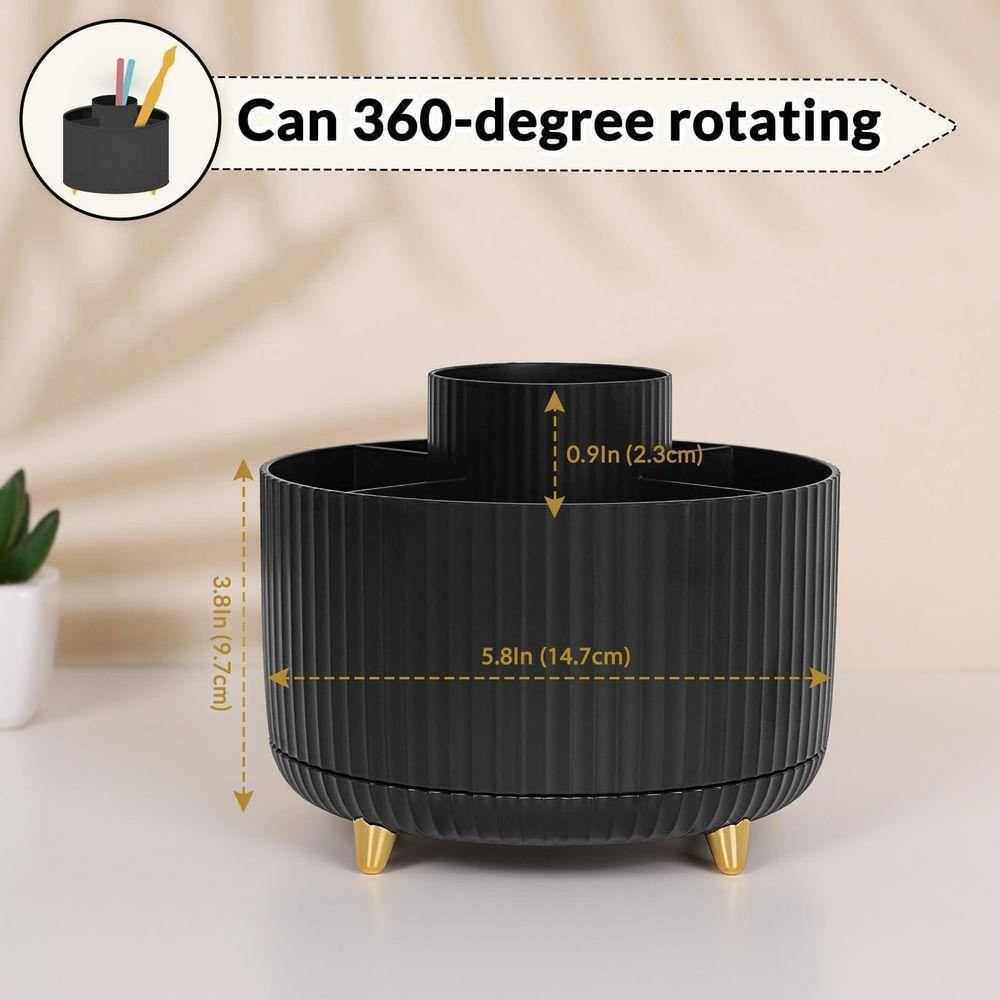 5-Slot Rotating Desk Organizer, Sturdy Plastic Pen Holder with 360° Rotation, Co