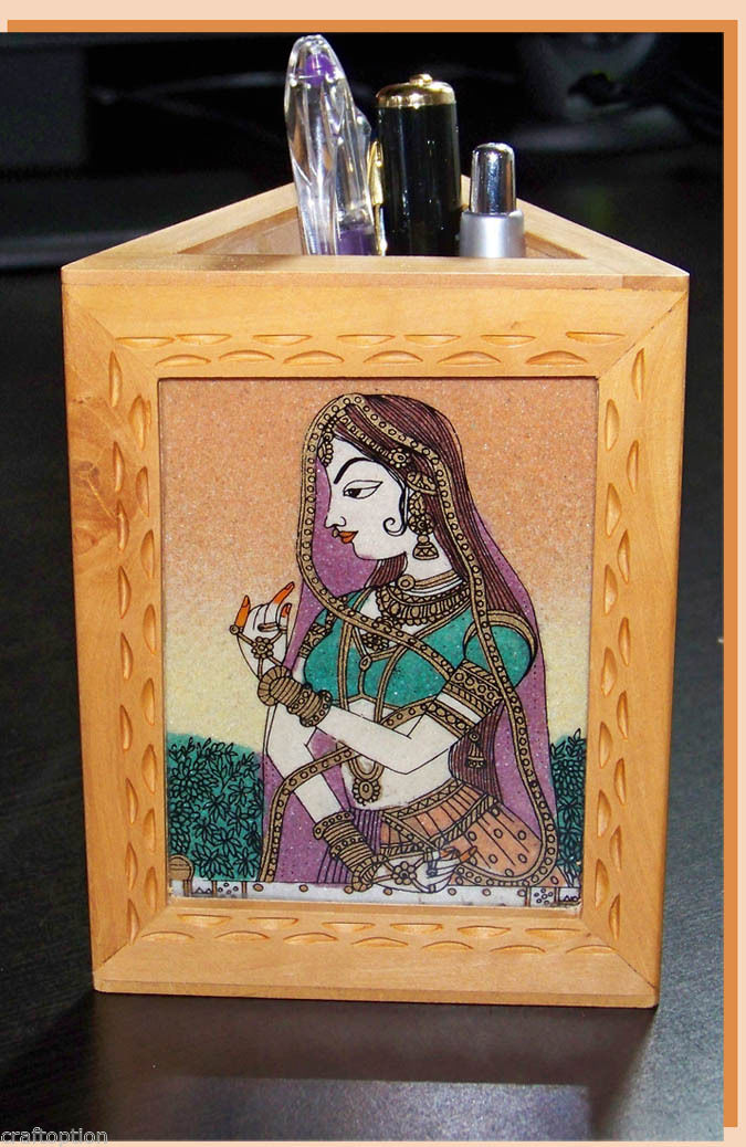 THREE GEMSTONE PAINTING ON A TRIANGLE PEN PENCIL HOLDER/STAND FROM INDIA!!