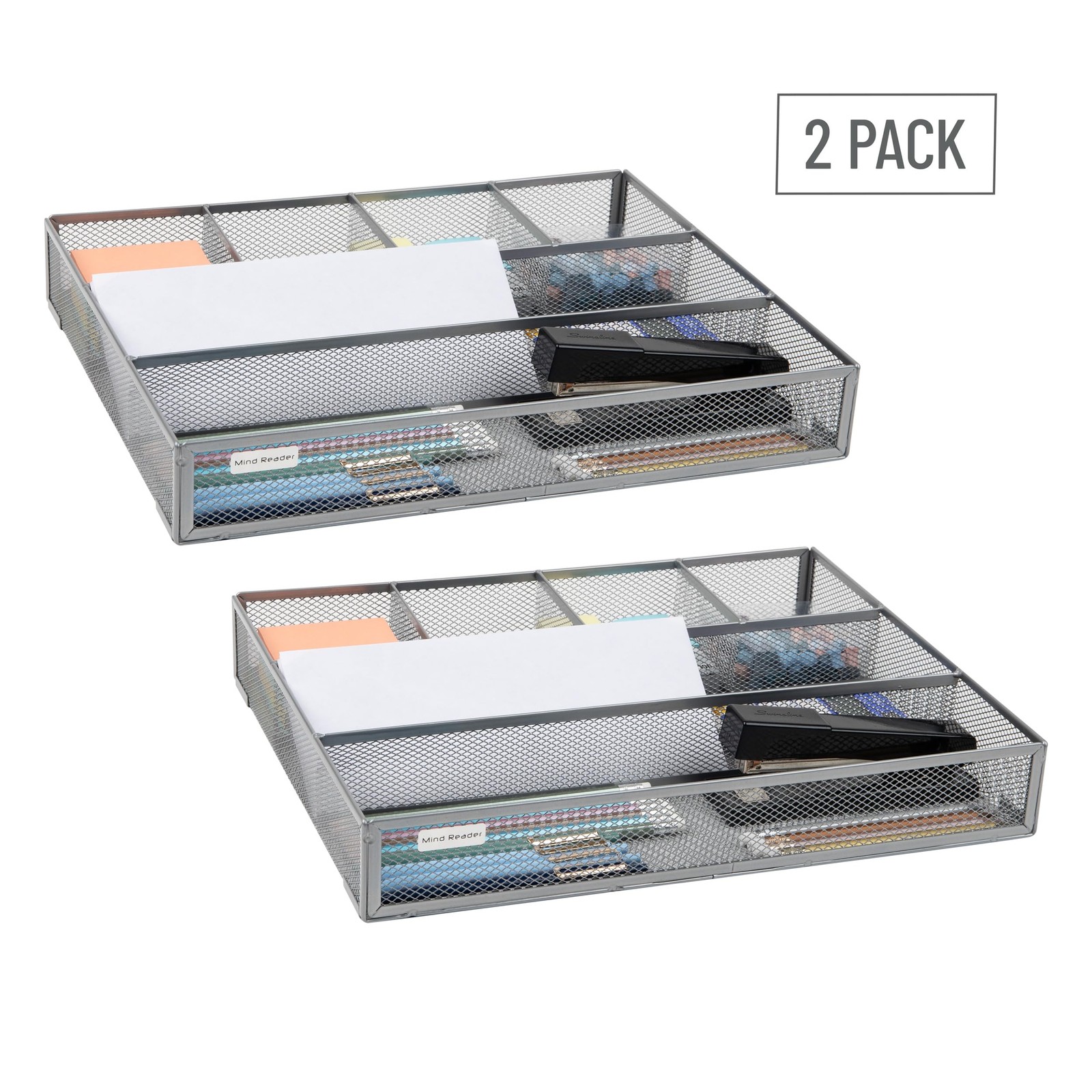 2 Pack Silver Metal Mesh Desk Drawer Organizer Utensil Organizer Tray