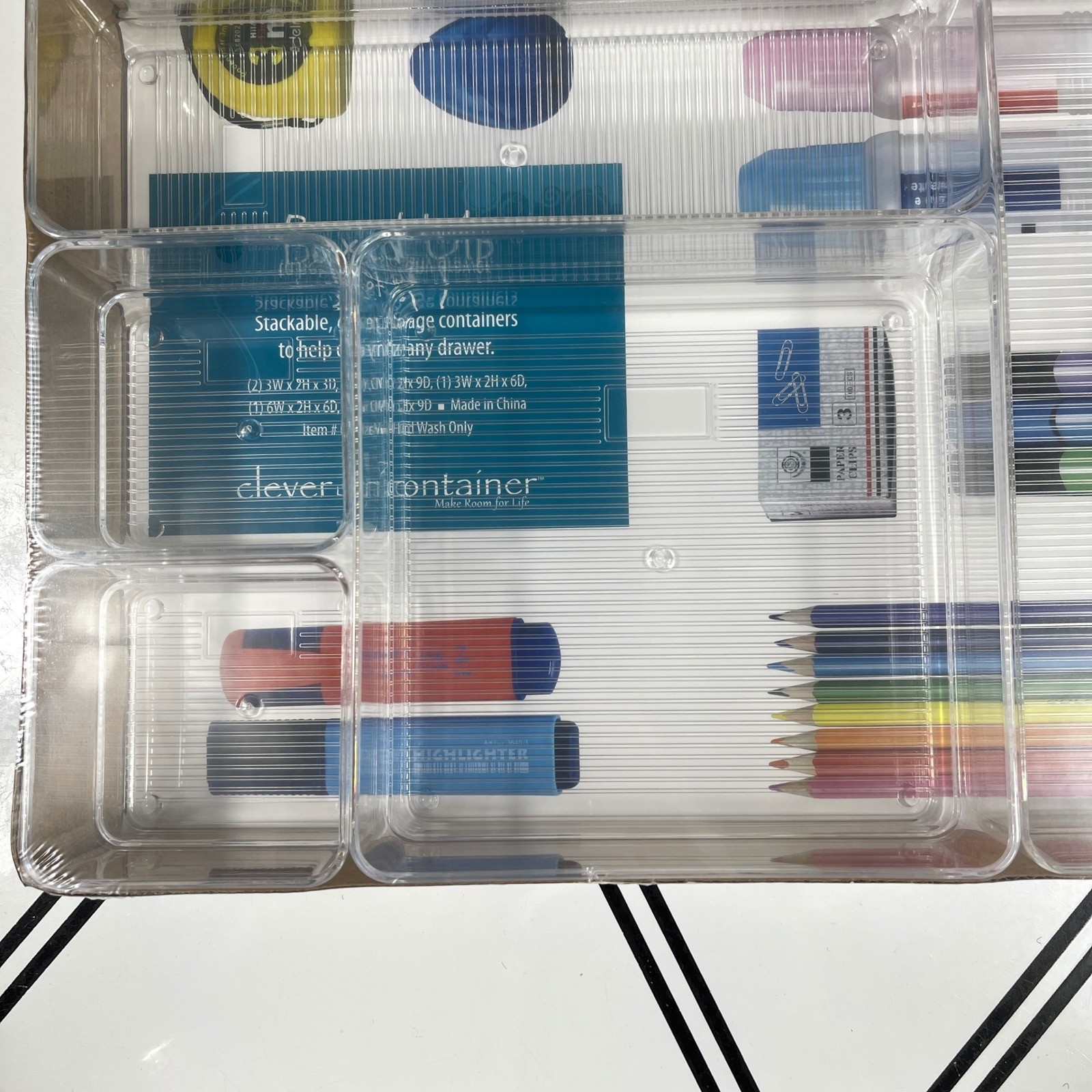 Stackable Drawer Organizer Clear Plastic Office Desk Supply Holder