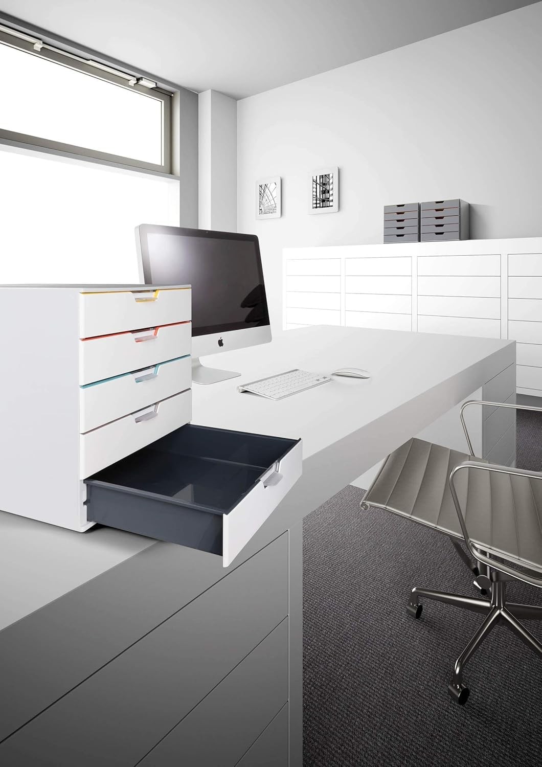 5 Drawer Unit – White Desktop Storage for Letter Size Files – Easy Organization