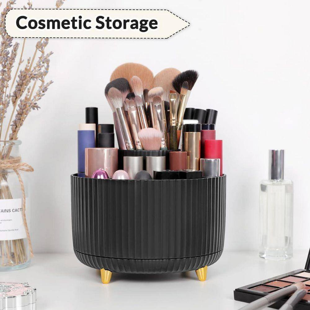 5-Slot Rotating Desk Organizer, Sturdy Plastic Pen Holder with 360° Rotation, Co