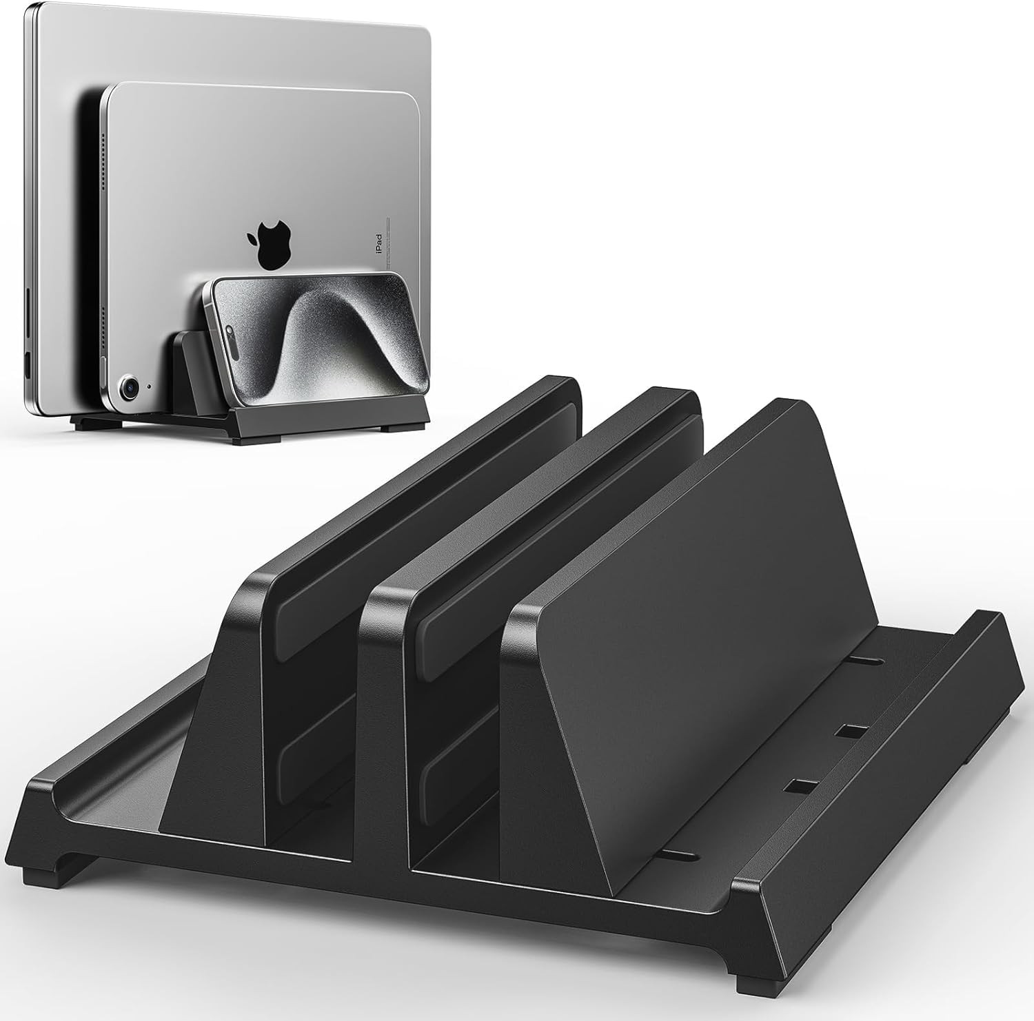 DC DREWCHAN Vertical Laptop Stand for Desk, Dual Slots Plastic Black