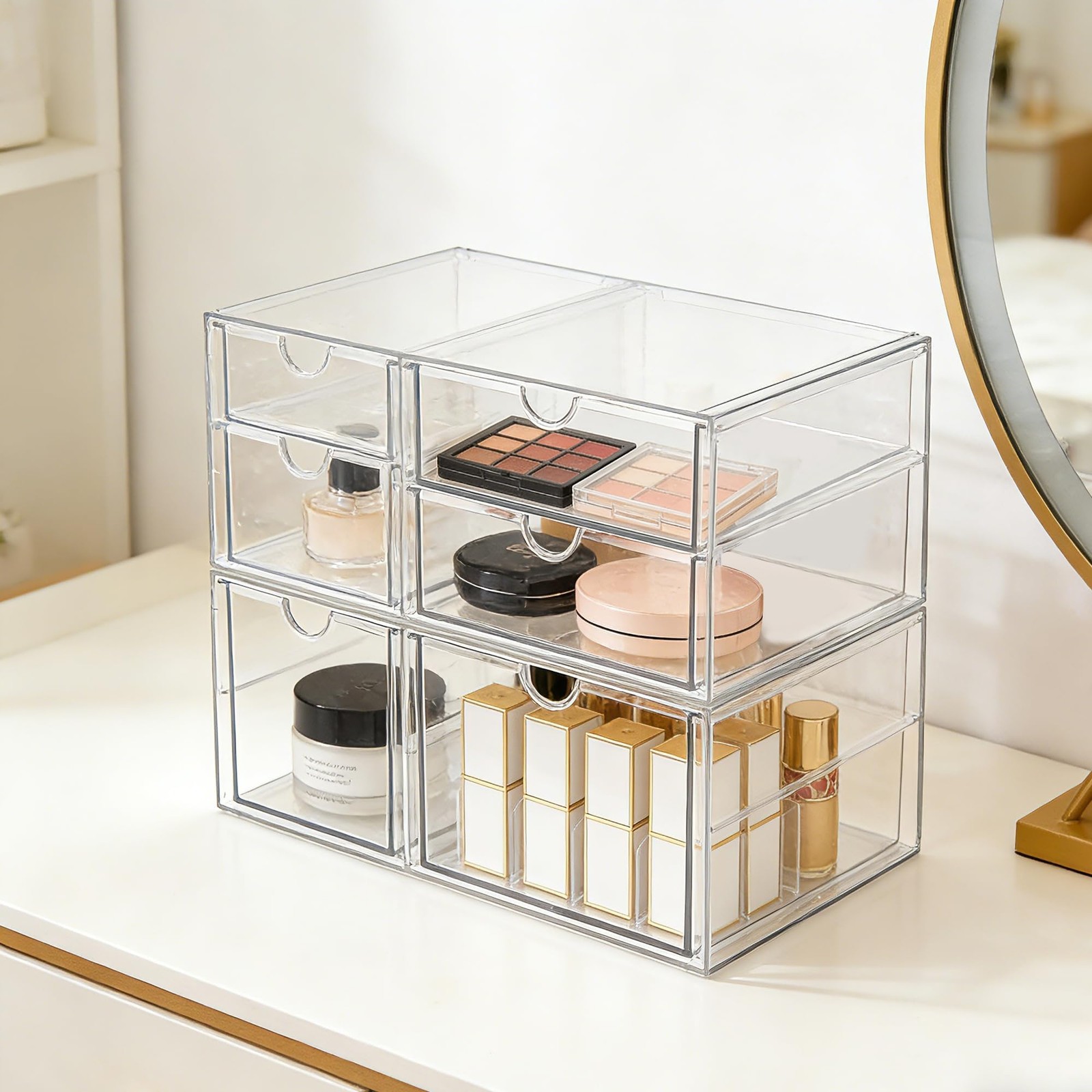 Prsildan Acrylic Makeup Organizer Clear Storage Drawer with 6 Transparent