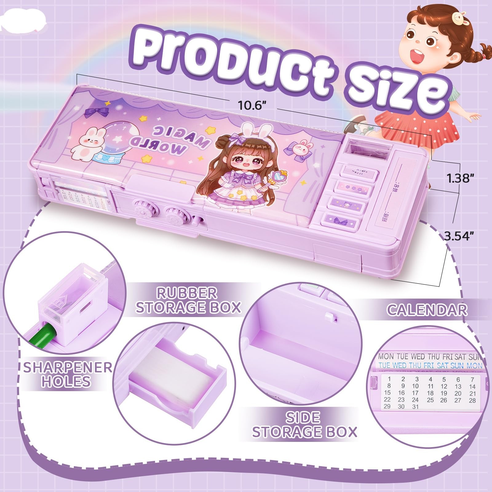 Multifunctional Pop up Pencil Case for Girls, Cute Cartoon Pen Box Organizer …