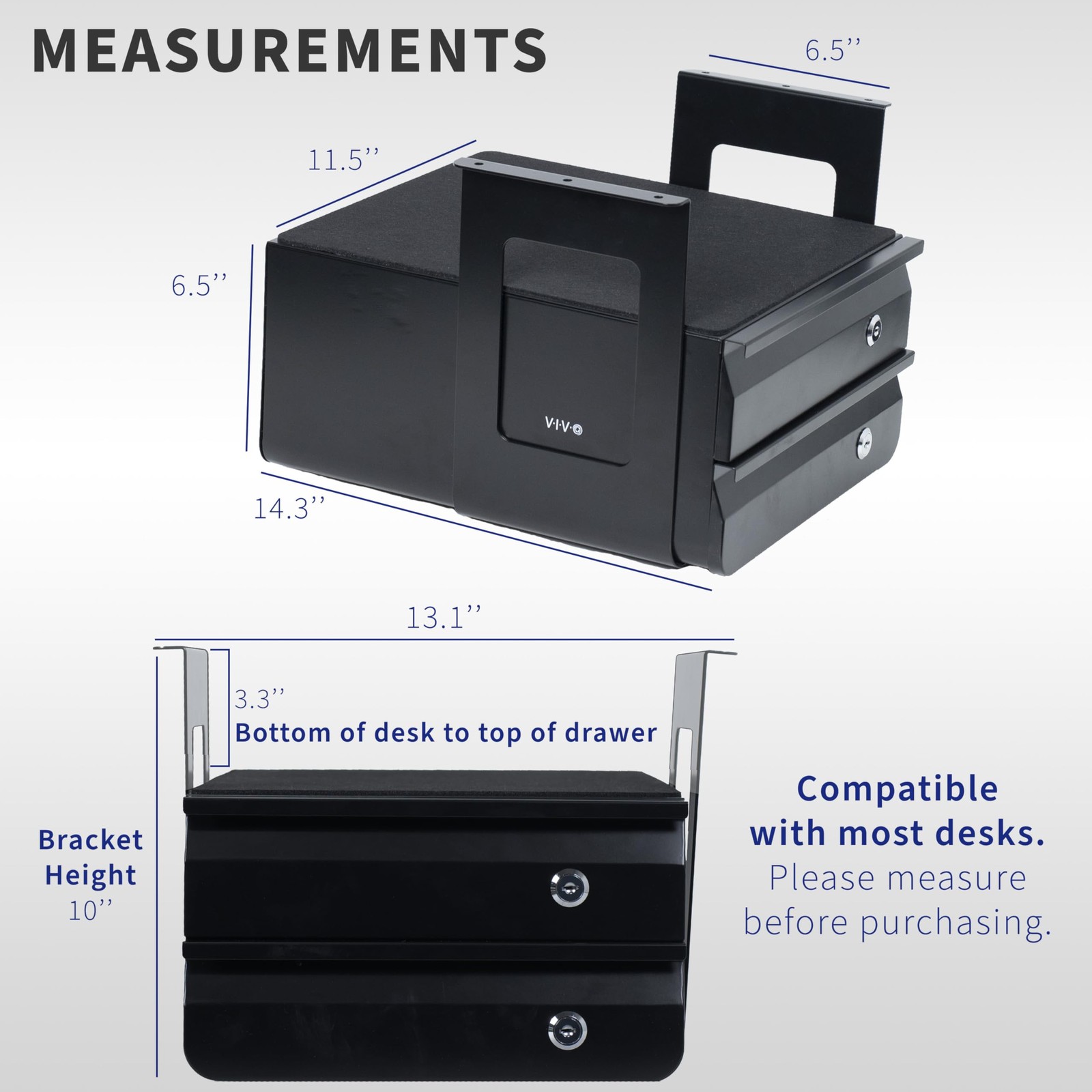 13 inch Under Desk Double Stacked Slide Out Drawers with Lock, Secure Home Of…