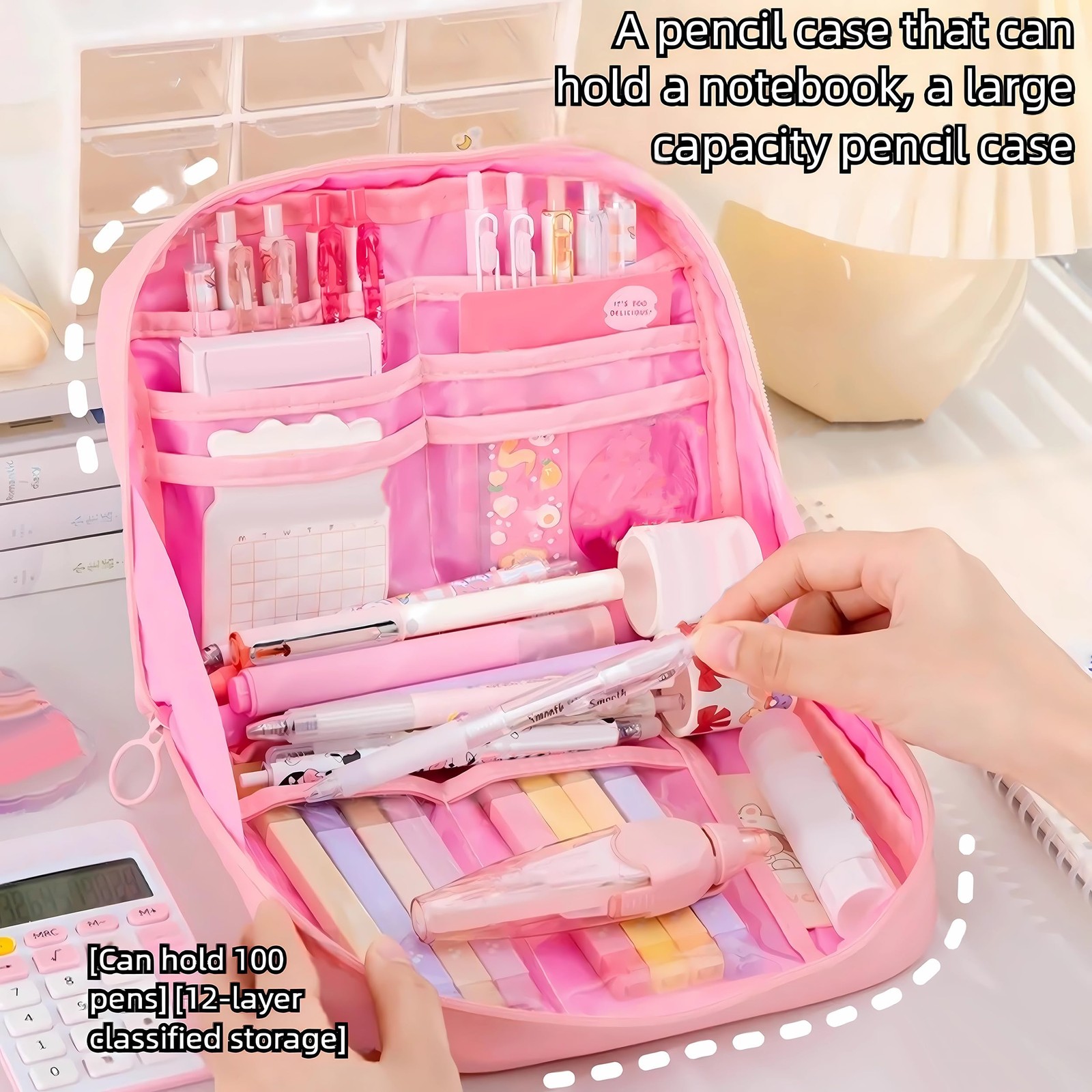 56 PCS Aesthetic School Supplies with Large Pencil Case, 24 Double Brush Mark…