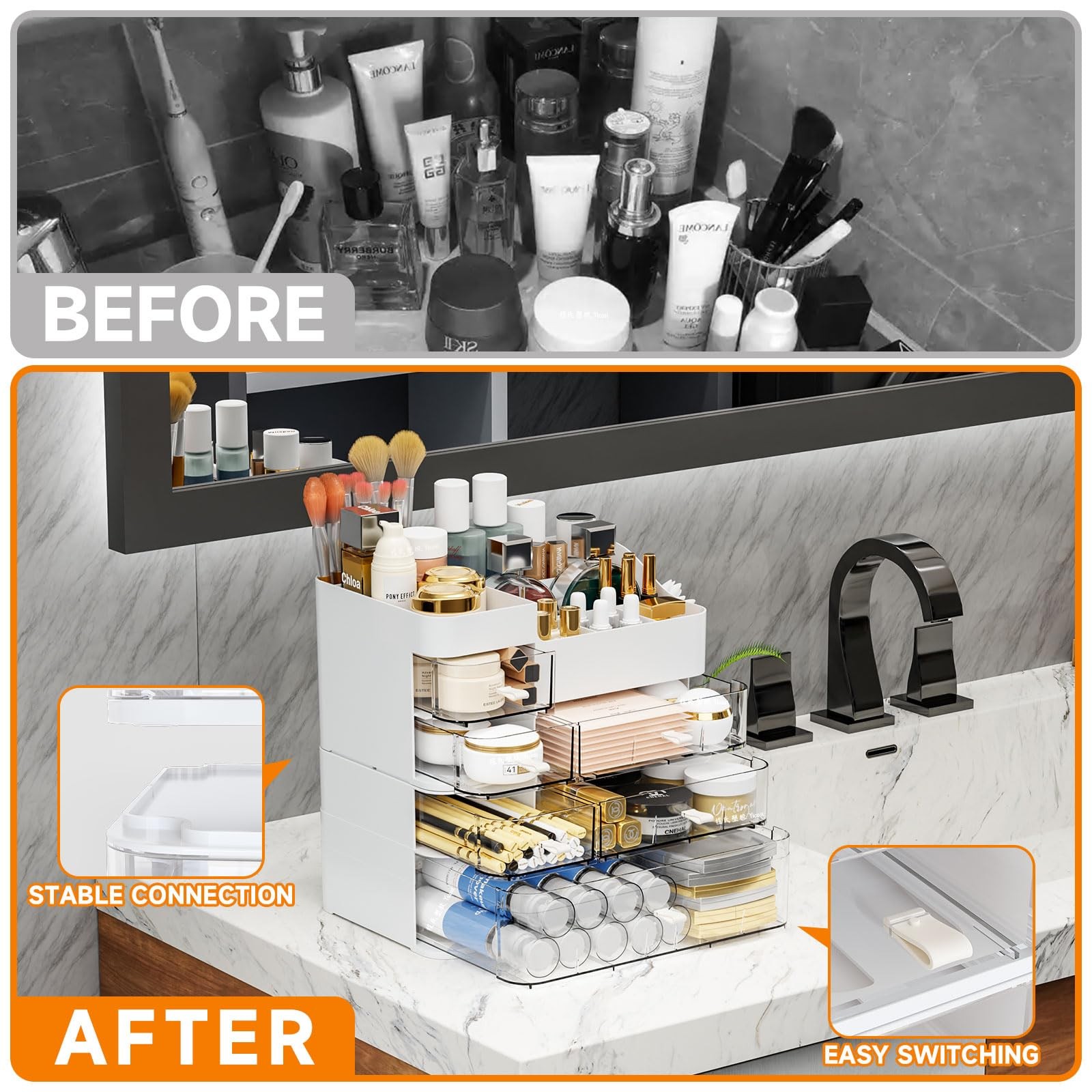 White Countertop Makeup Organizer with 6 Drawers,Large Large-6 Drawers,