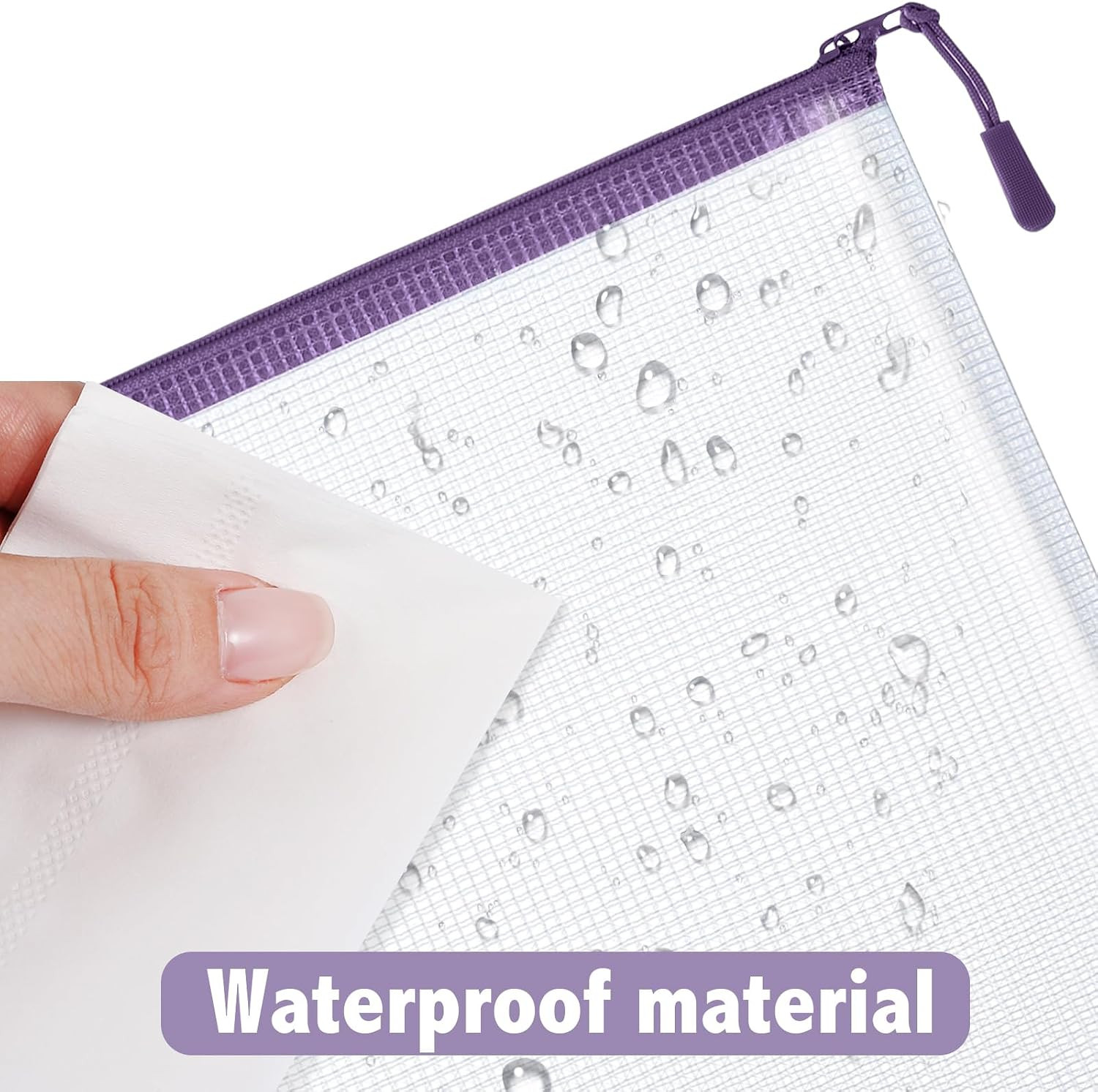 24 Pack Purple Mesh Zipper Pouch Bags, A4 Size Clear Mesh Zipper Storage Bags Bu