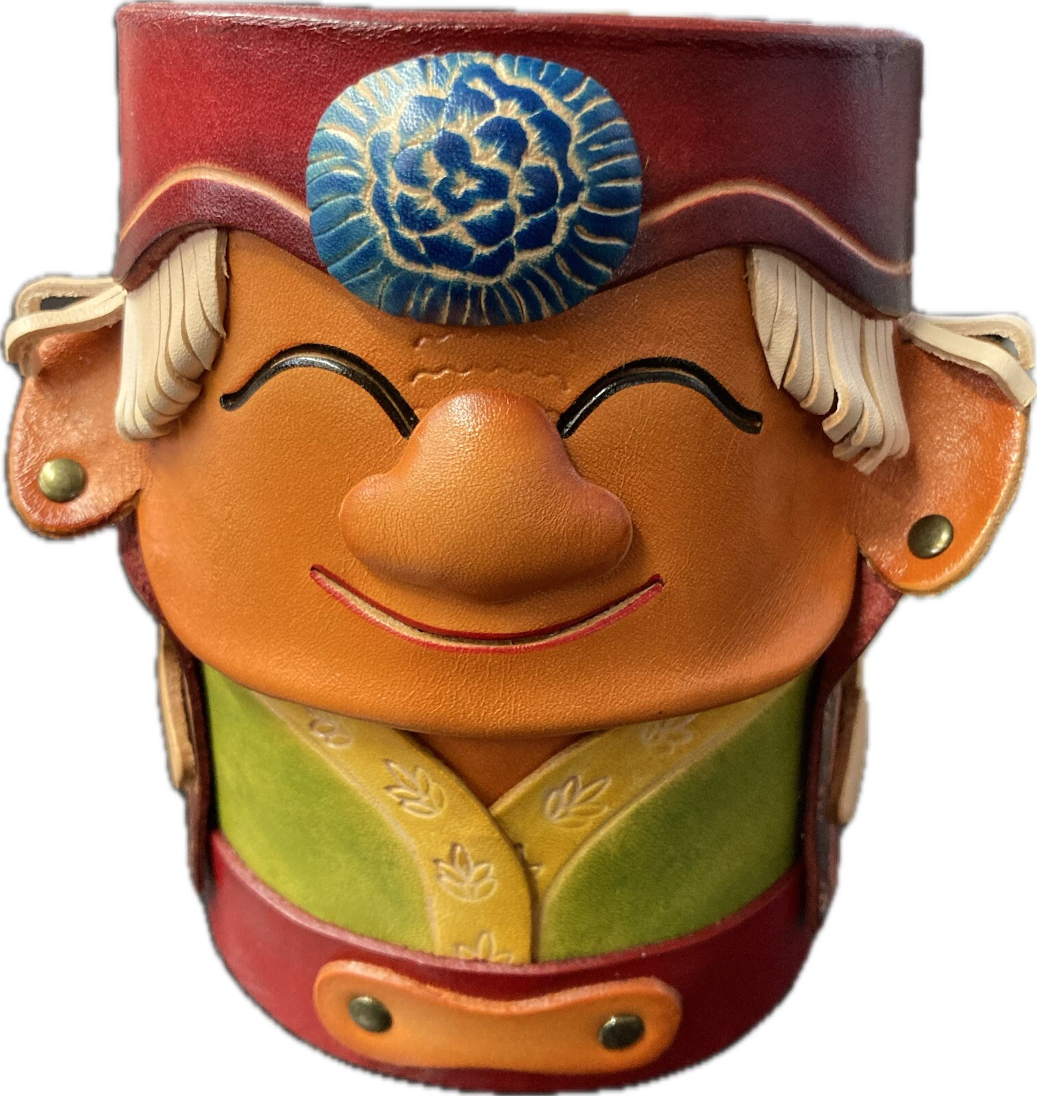 Grandmother Woman Leather Pencil Holder Storage Deco H2 Folk Hobo Hippy Fun Cute