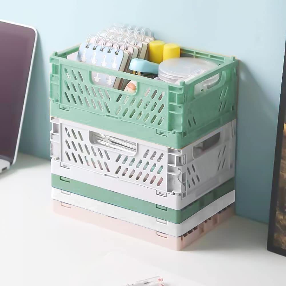 3 Pack Mini Plastic Storage Basket for Shelf Organizing,Collapsible Crate Fol…