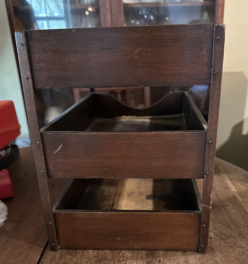 Antique Desk Top Letter Tray File Holder Wooden 3 Tier