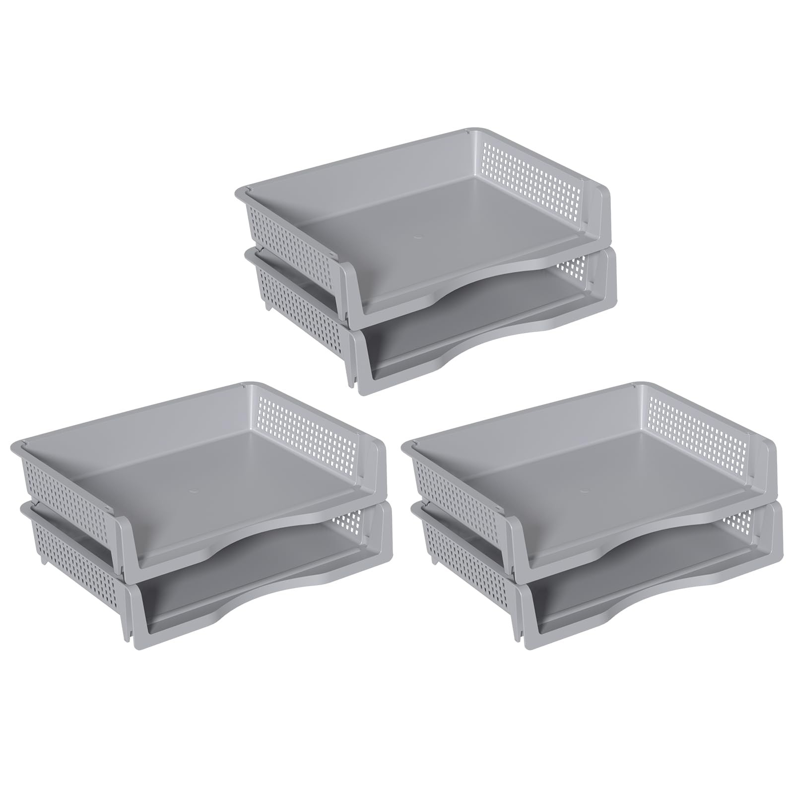 6 PCS Grey Office Desk Tray Organizer Stackable Paper Letter Storage Baskets