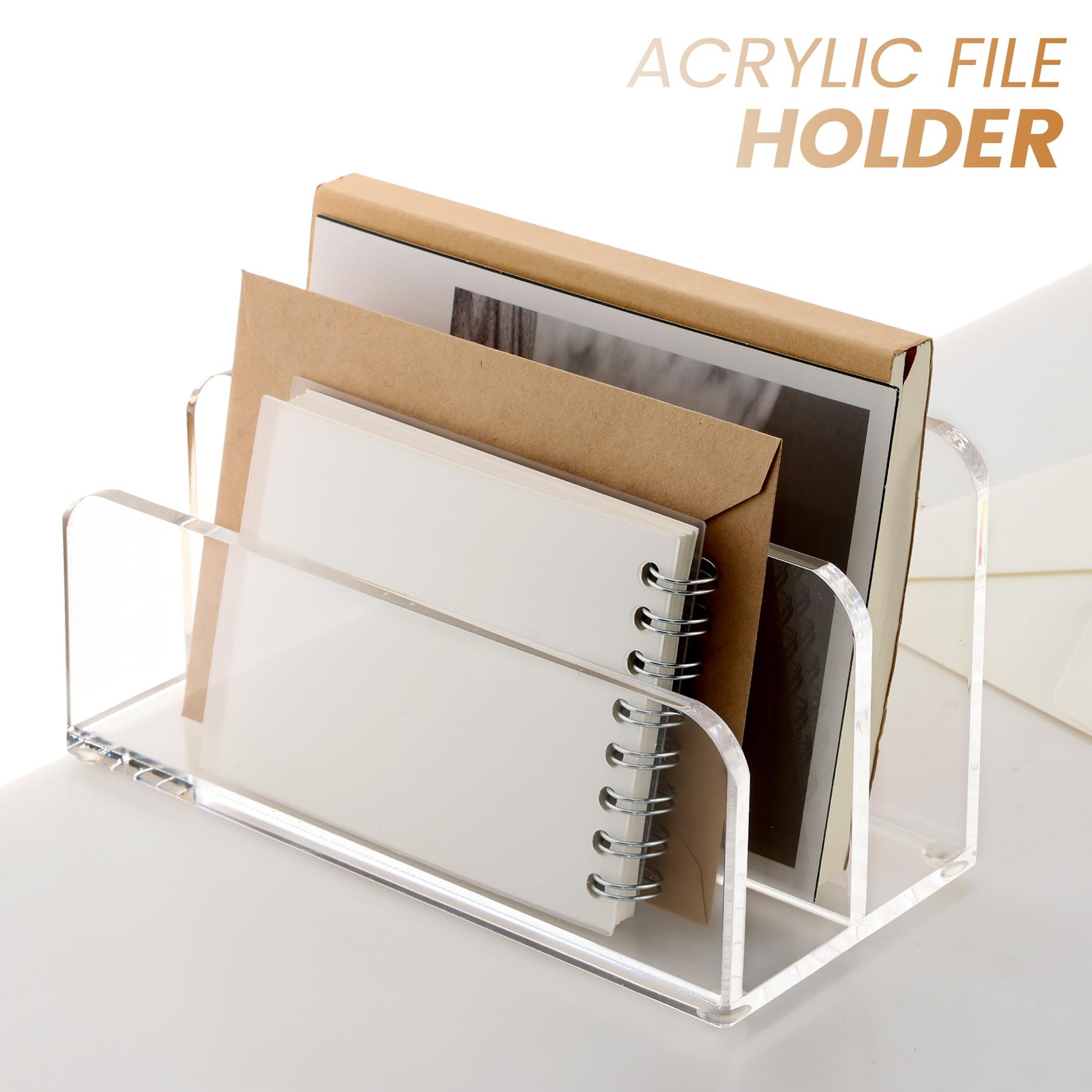 1 PCS Clear Acrylic Mail Letter File Holder 2 Section Desk Organizer Storage