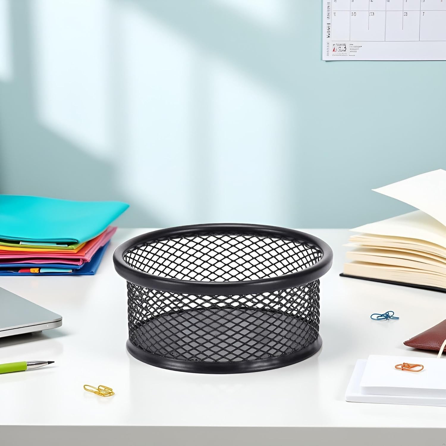 1 Pc Black Minimalist Metal Paper Clip Holder Mesh Paperclip Bowl Binder Clip…