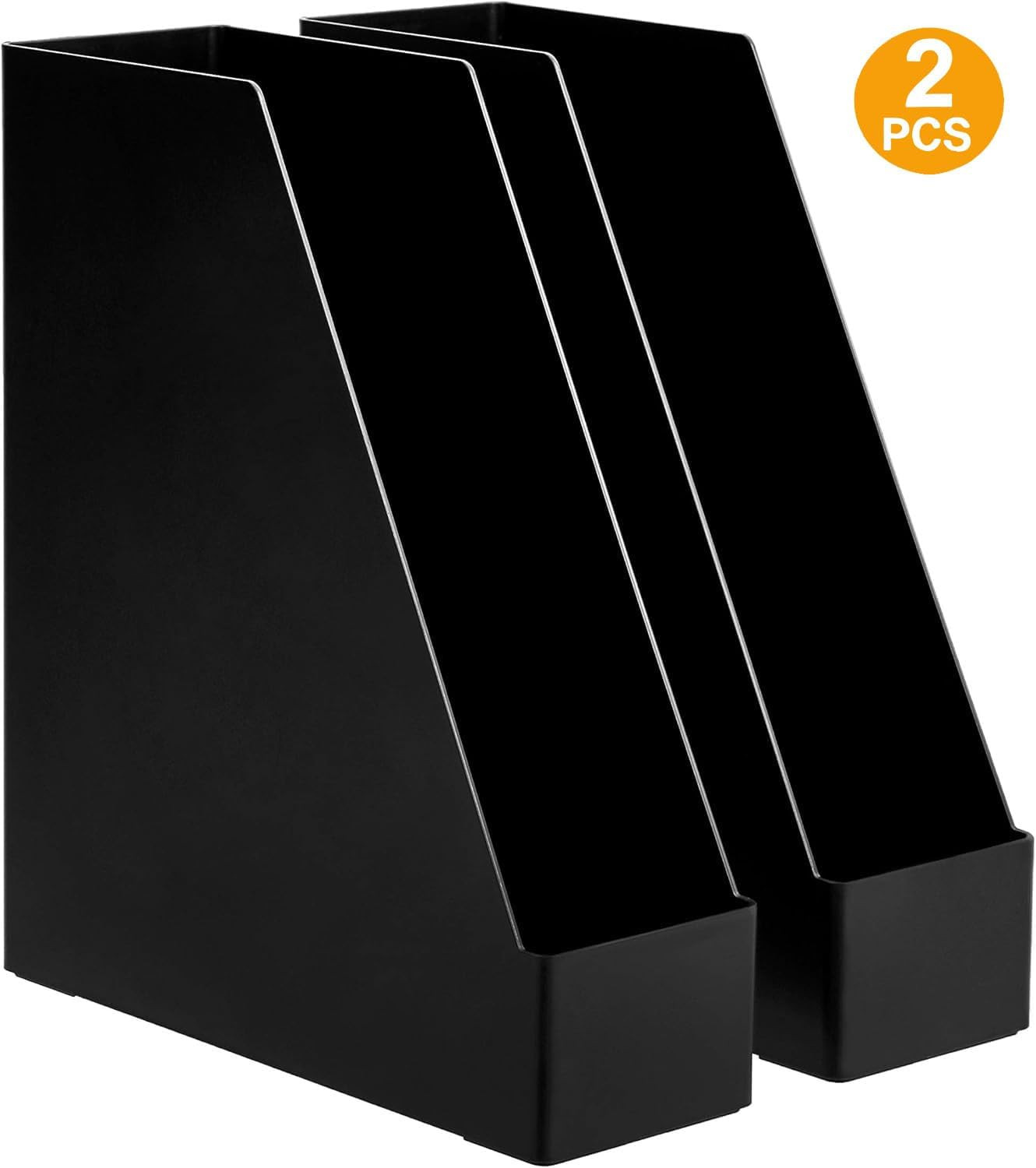 Plastic Desk Organizer Magazine Rack and File Holder, Black, 2-Pack
