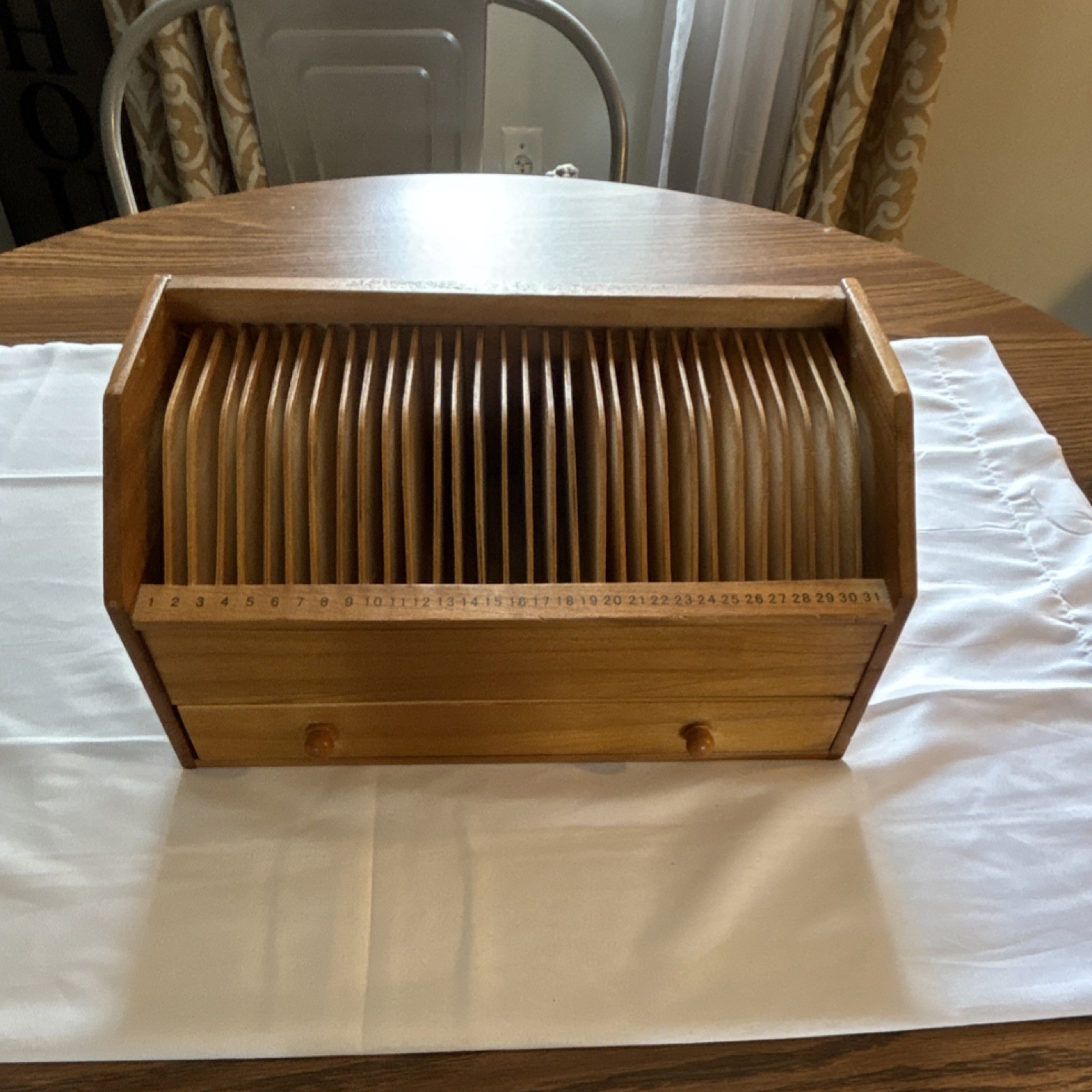 Vintage Wooden Desktop Organizer – 31 Slot Mail Sorter w/ Drawer