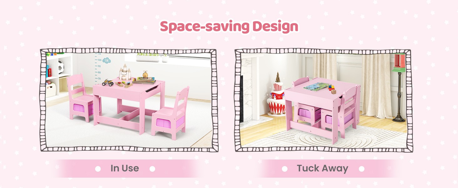 Kids Table and Chair, 3 in 1 Wooden Kids Table with Stora Der,