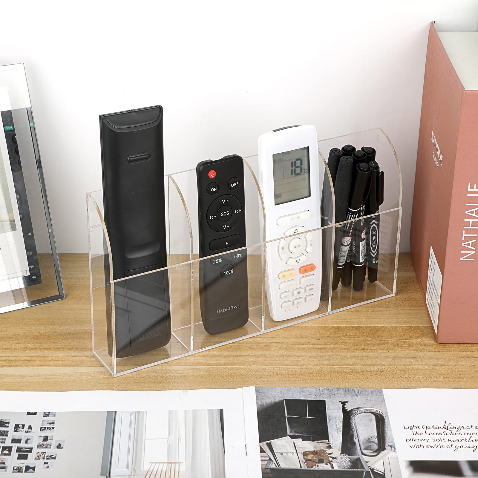 Hipiwe Wall Mount Remote Control Holder Clear Acrylic Media Organizer