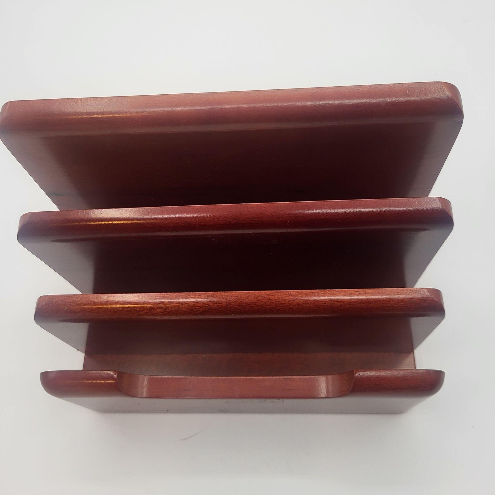 Wood Desktop Mail Letter Organizer 3 Slot Riser Brown Office Holder File Sorter