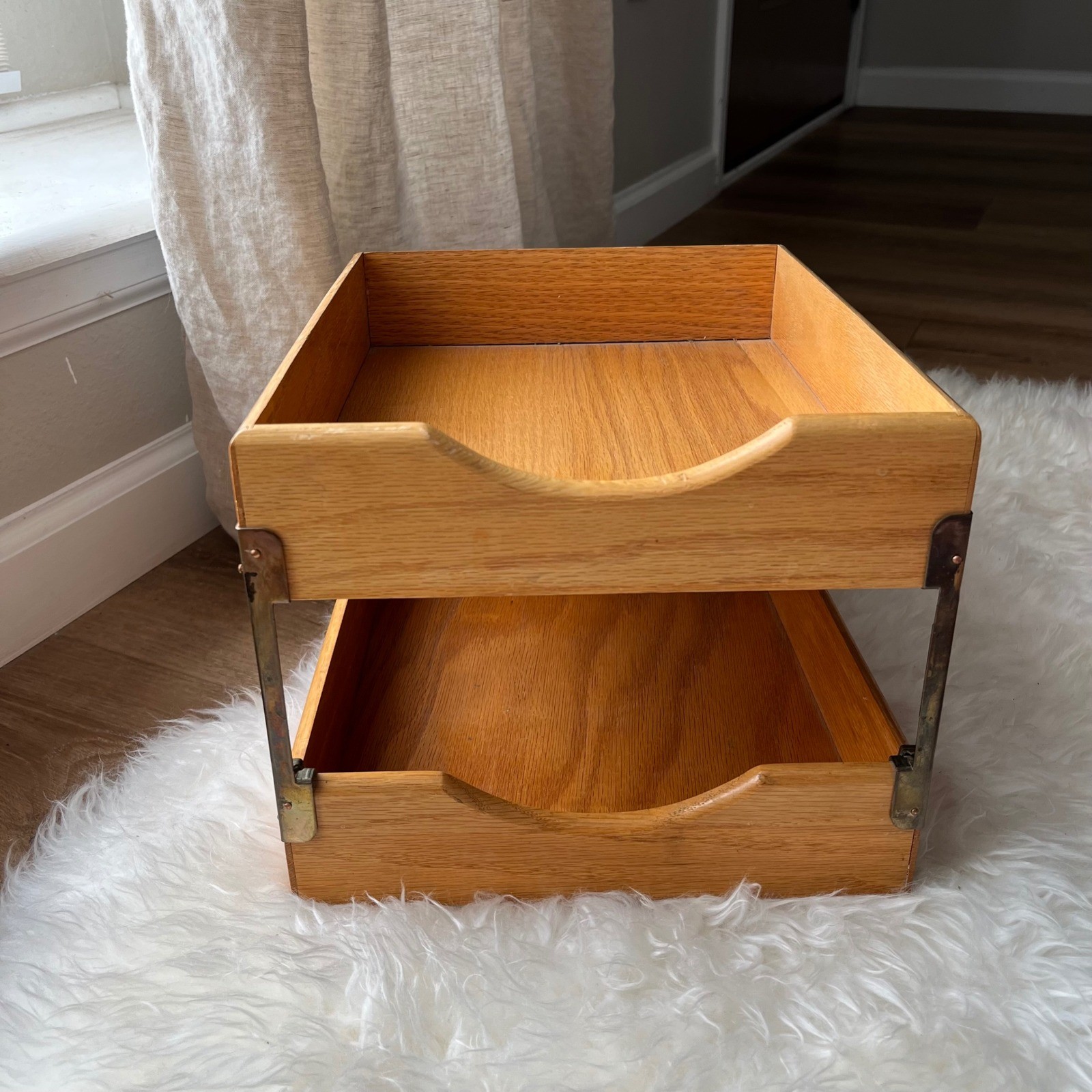 Vintage 2-Tiered Stacking Wood Desk In/Out Box
