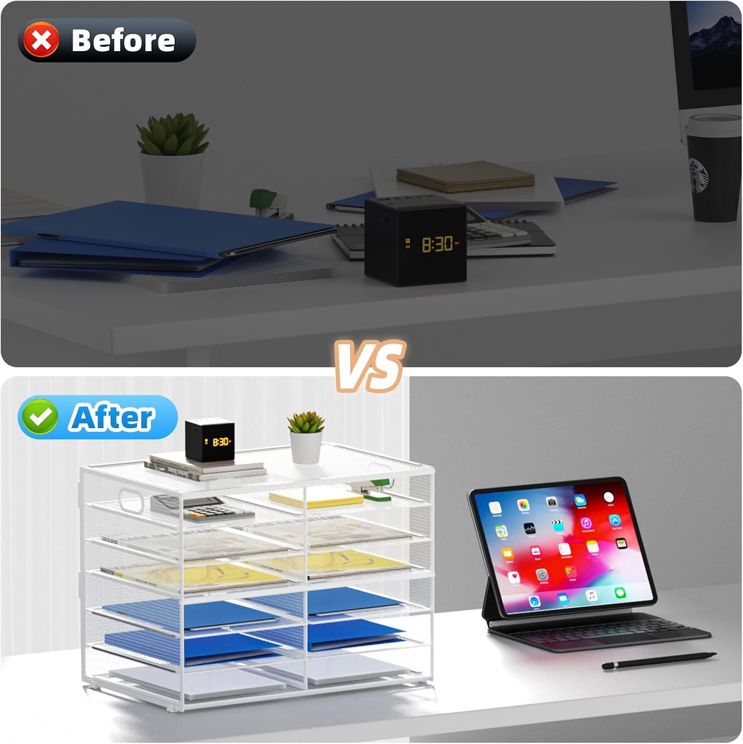 12 Compartments Paper Organizer for Desk, Mesh Literature Organizer, Mail File