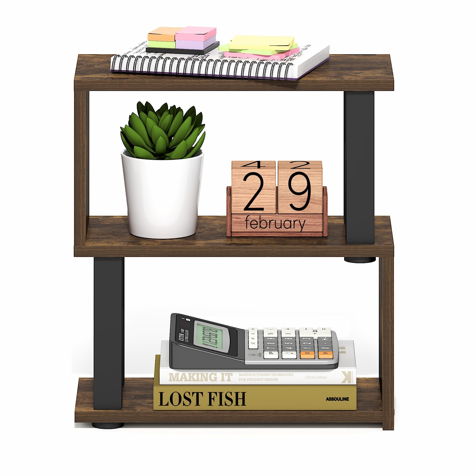 Furinno TURN-N-TUBE 3-Tier Corner Desk Organizers and Accessories. Amber Pine