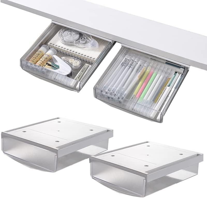 Under Desk Drawer Organizer,2 Pack Self-Adhesive Attachable Under Desk Storage