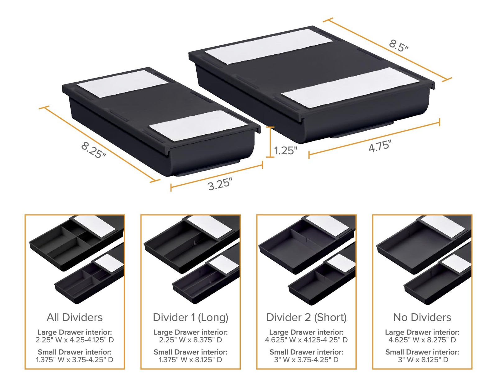 Bostitch Konnect Under Desk Drawer, Self-Adhesive 2 Count (Pack of 1), Black