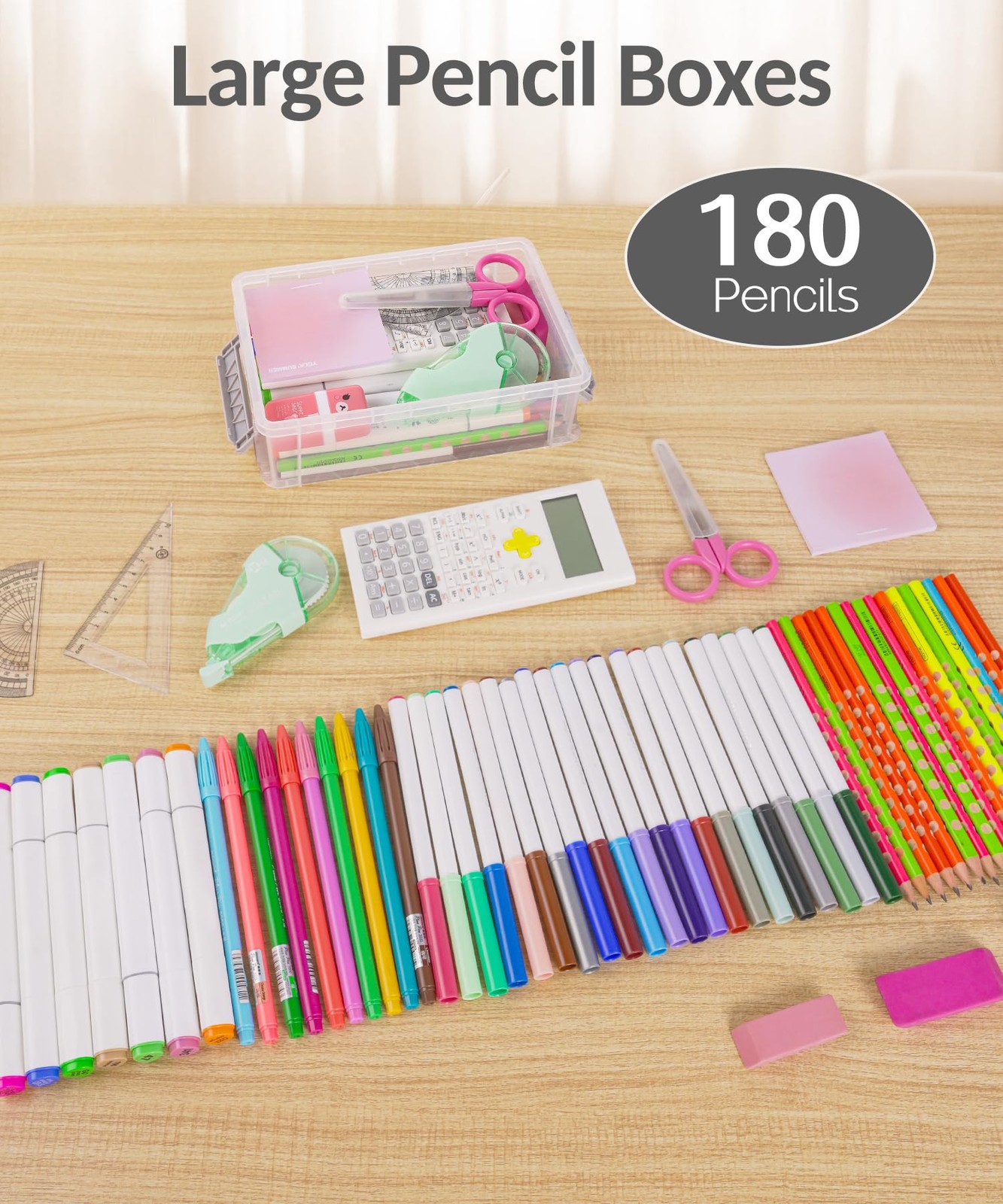 6 Pack Extra Large Pencil Box, Plastic Pencil Case Crayon Box, Clear Marker O…