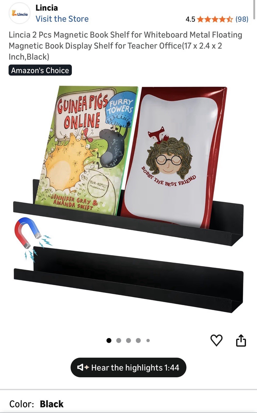 2 Pcs Magnetic Book Shelf for Whiteboard Classroom Reusable Acrylic Book Disp