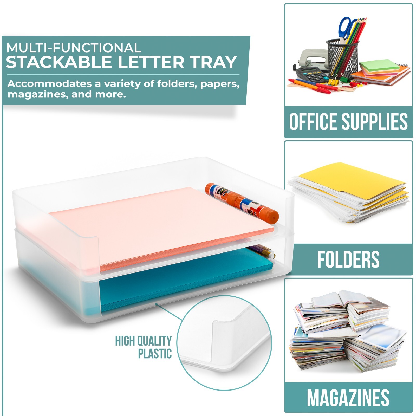 Sorbus 2 Pcs Paper Organizer, Stackable Plastic Letter Tray Desktop File Storage