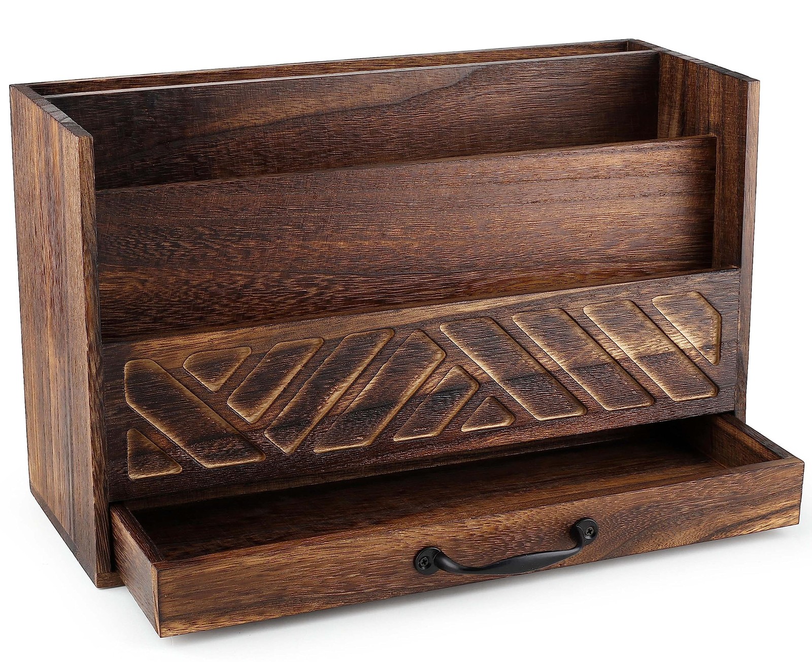 Wood Office Desk Organizers and Storage, Mail Bill Rustic Brown