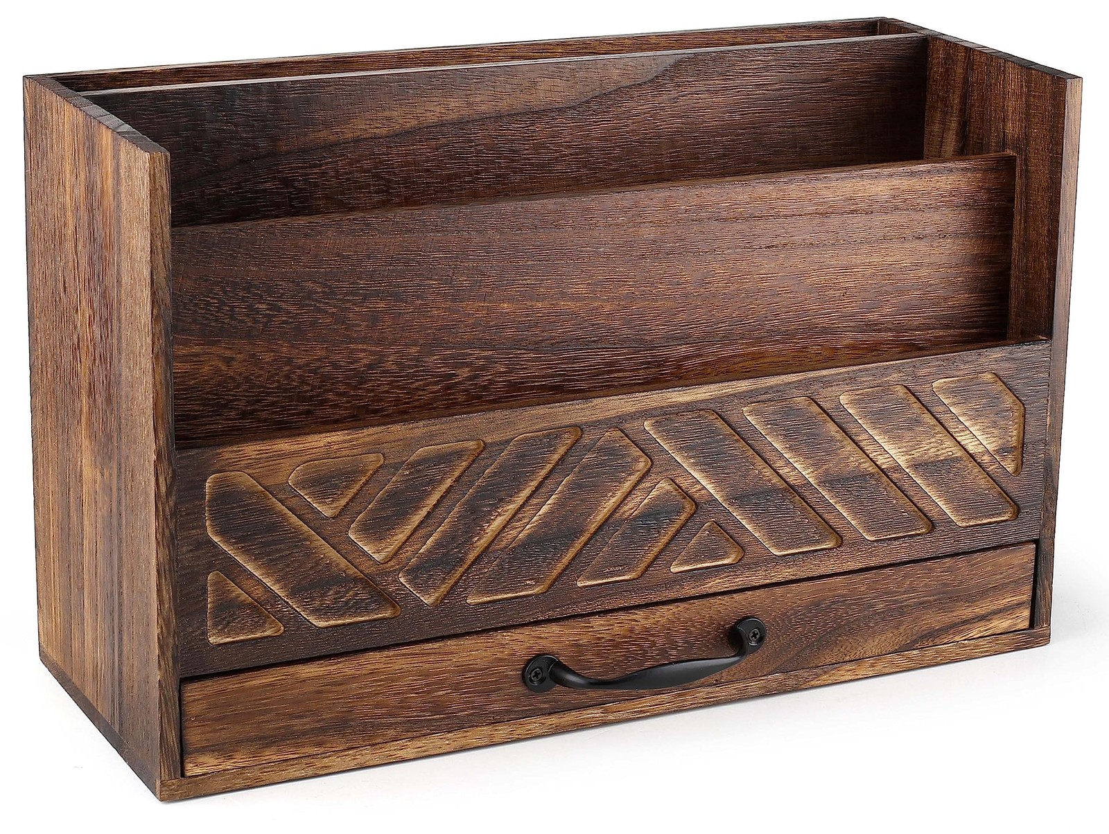 Wood Office Desk Organizers and Storage, Mail Bill Rustic Brown