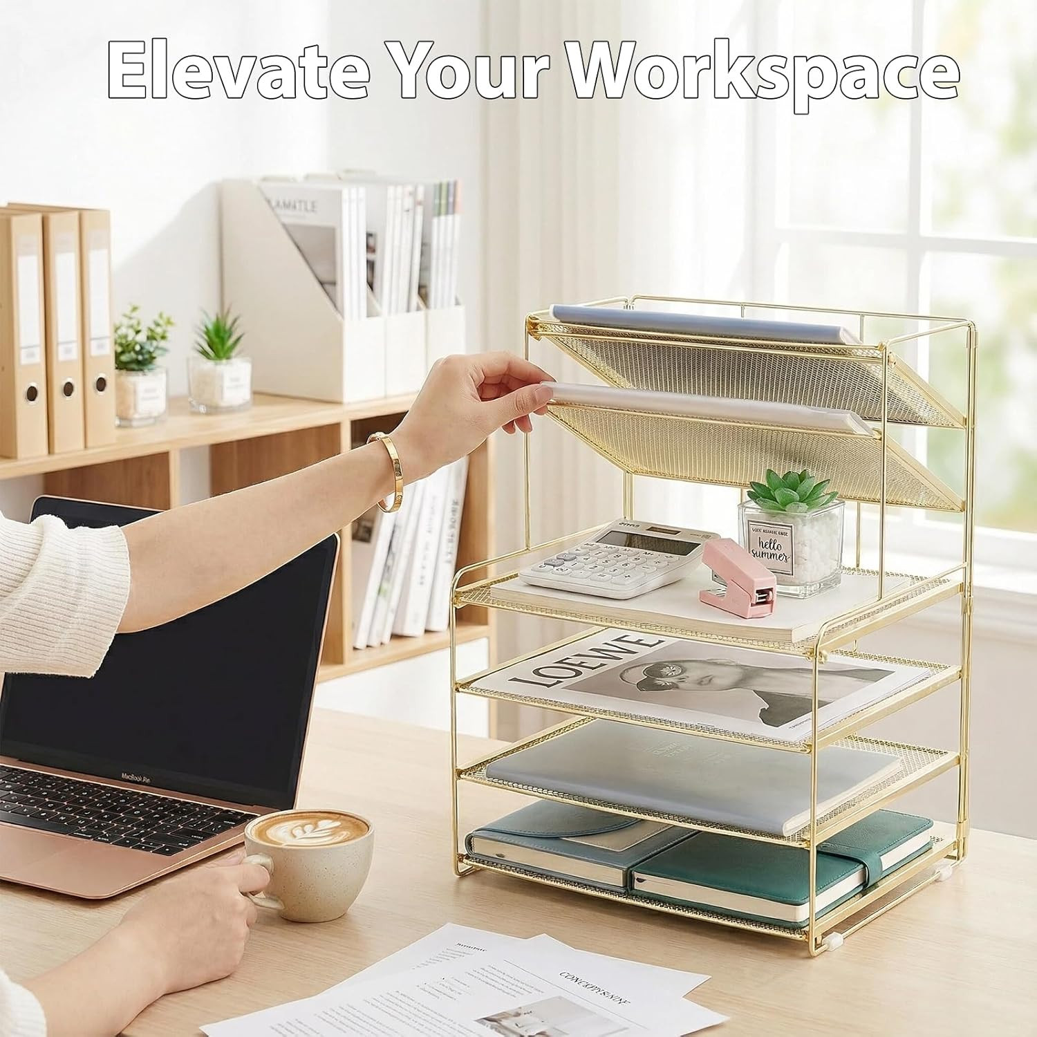 6 Tier Desk Organizer Letter Tray Desktop File Organizer Gold