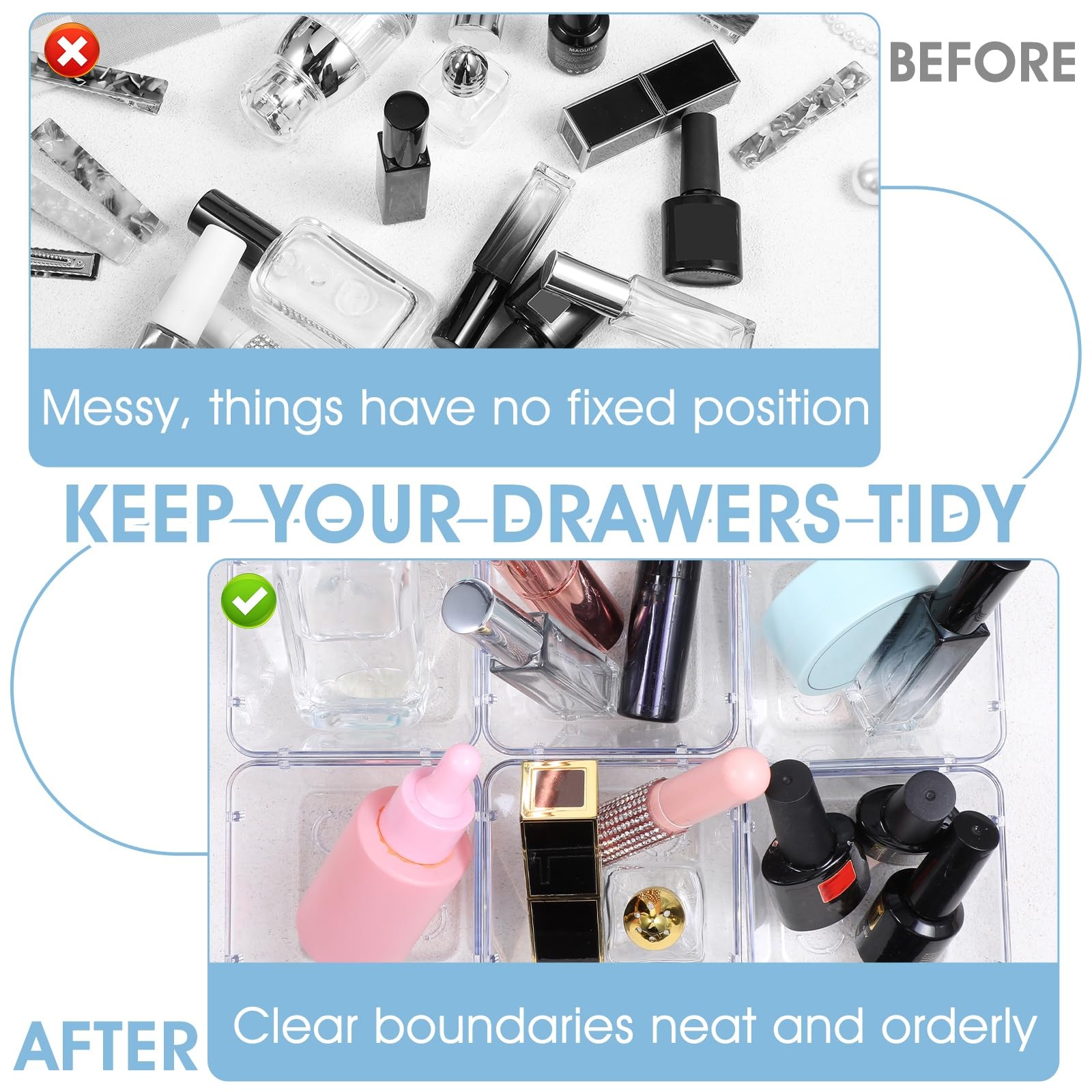24 Pcs Clear Drawer Organizers 3″ x x 2″ Stackable Small Transparent