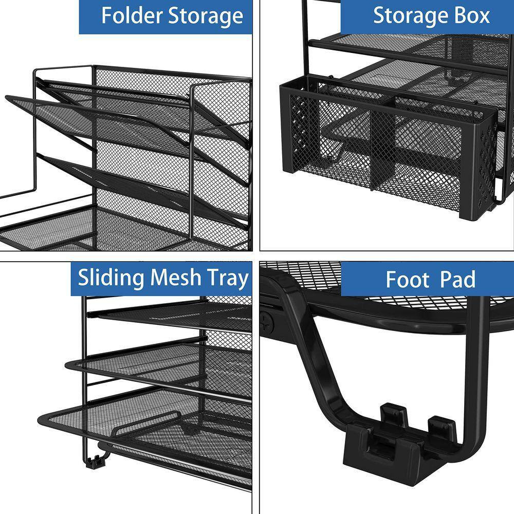 Black 16.75 In. X 8.75 In. X 16.75 In. 7 Tier Metal Desk File Organizer with Pen