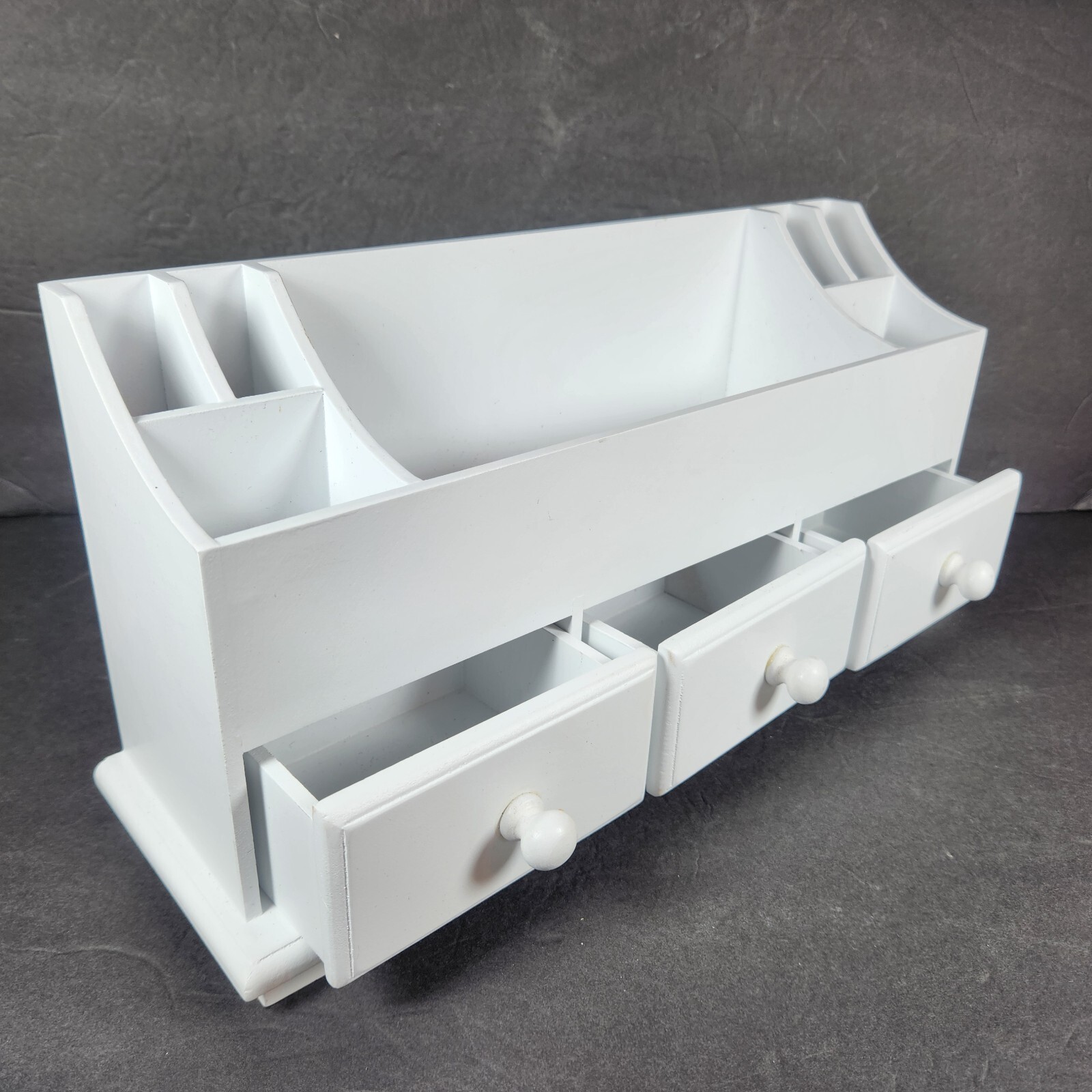 Slotted Wood Desk Organizer Desk Top Vanity Storage Box 3 Drawers 16×4.5×7.5