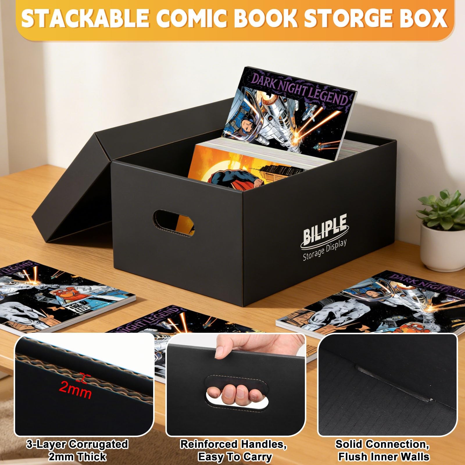 5 Pack Comic Book Storage Box 15.8″ X 7.2″ X 10.7″, Thick Cardboard 5