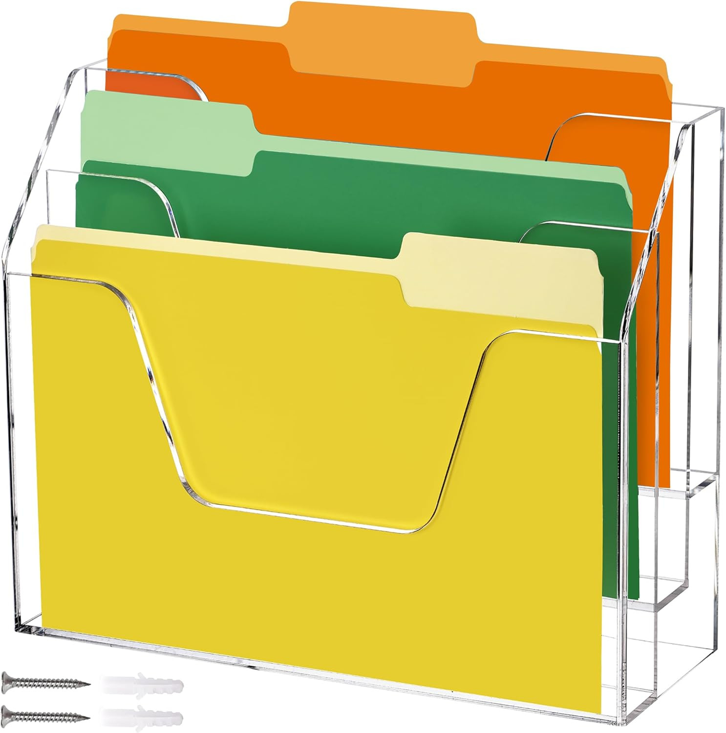 Wall Hanging File Folder Organizer for Desk, 3-Tier Acrylic Magazine Rack Wall M