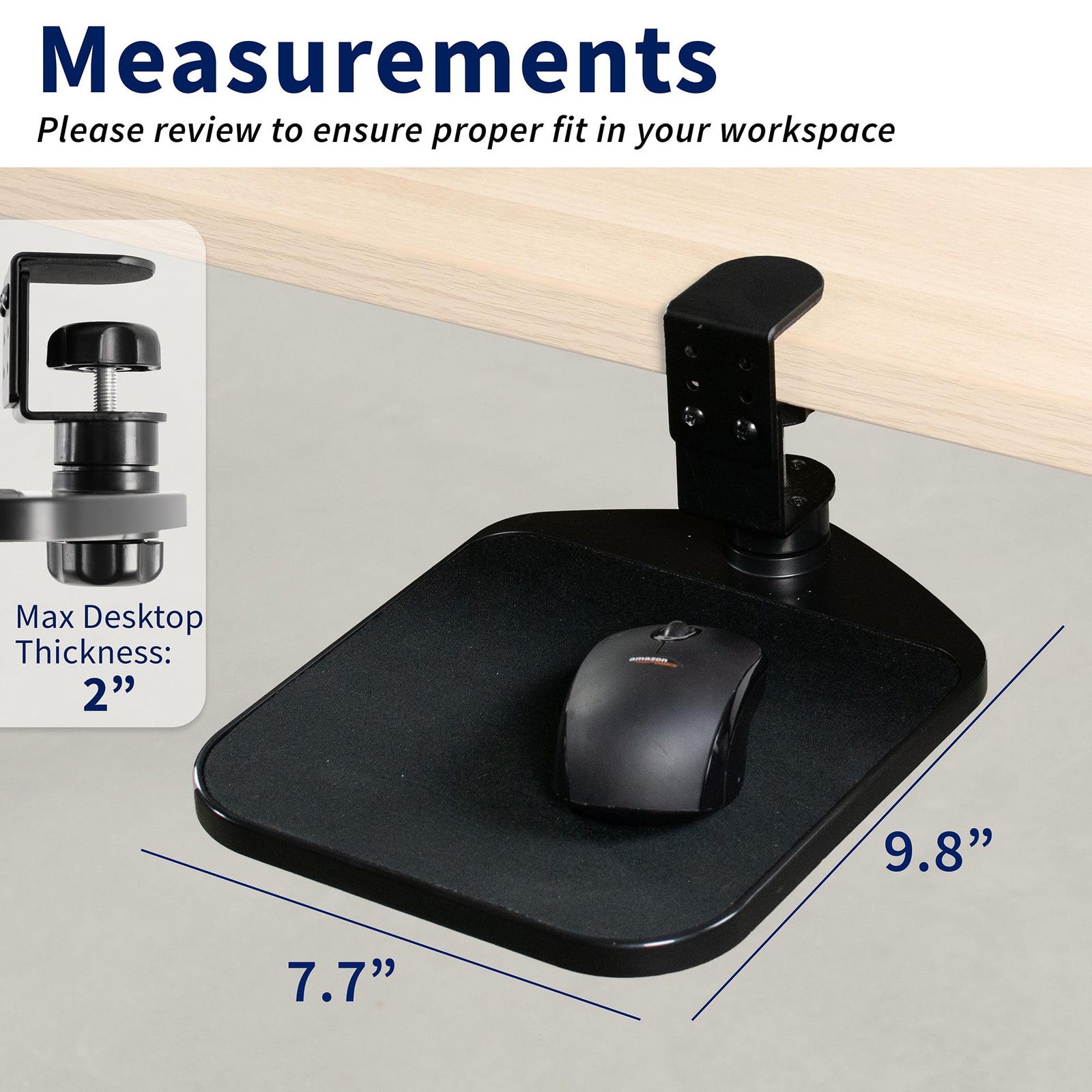 VIVO Clamp-on Mouse Pad Holder Platform, Adjustable 9.8L x 7.7W inches, Black