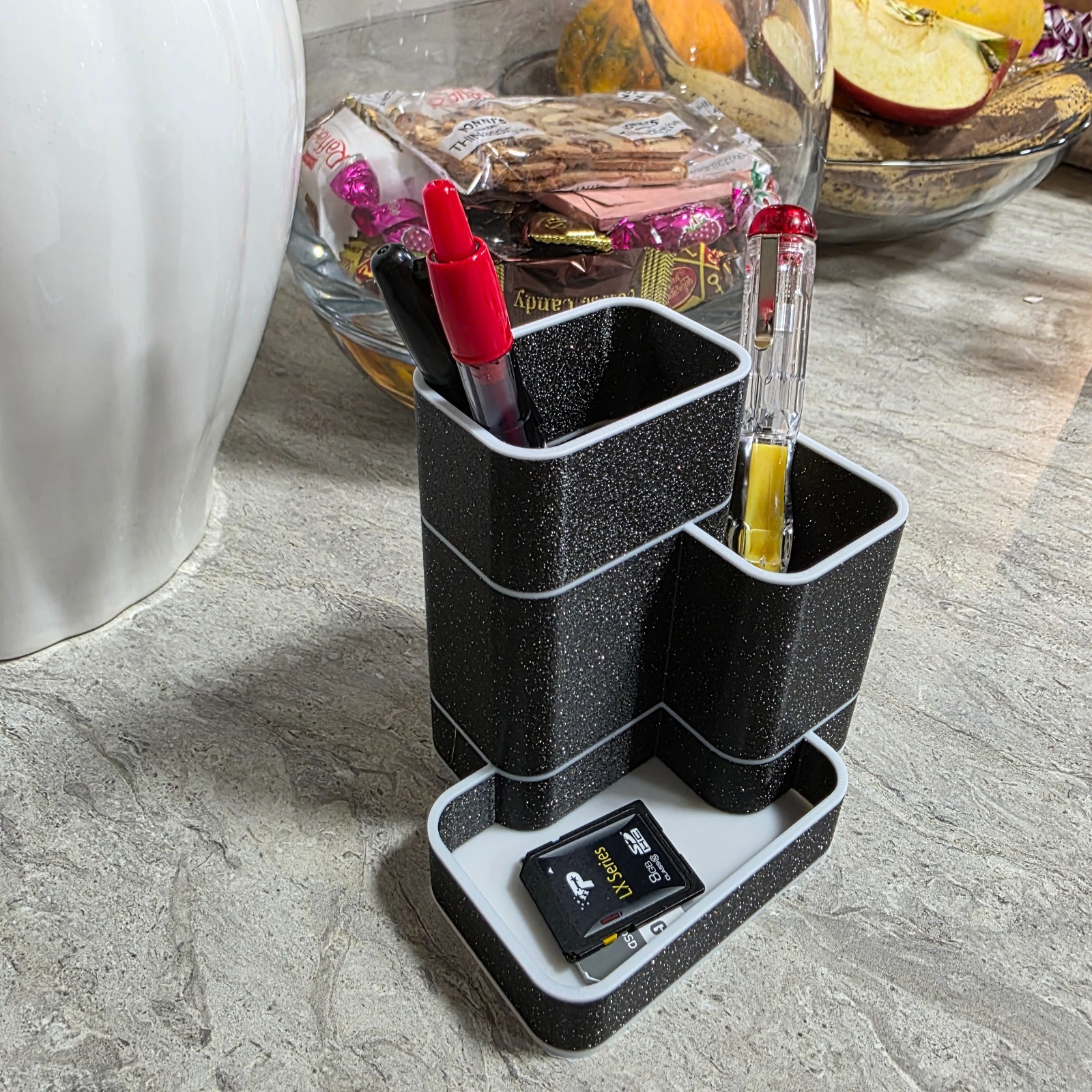 Black Marble Desk Organizer / Pen Holder, Office Organizer 3D Printed