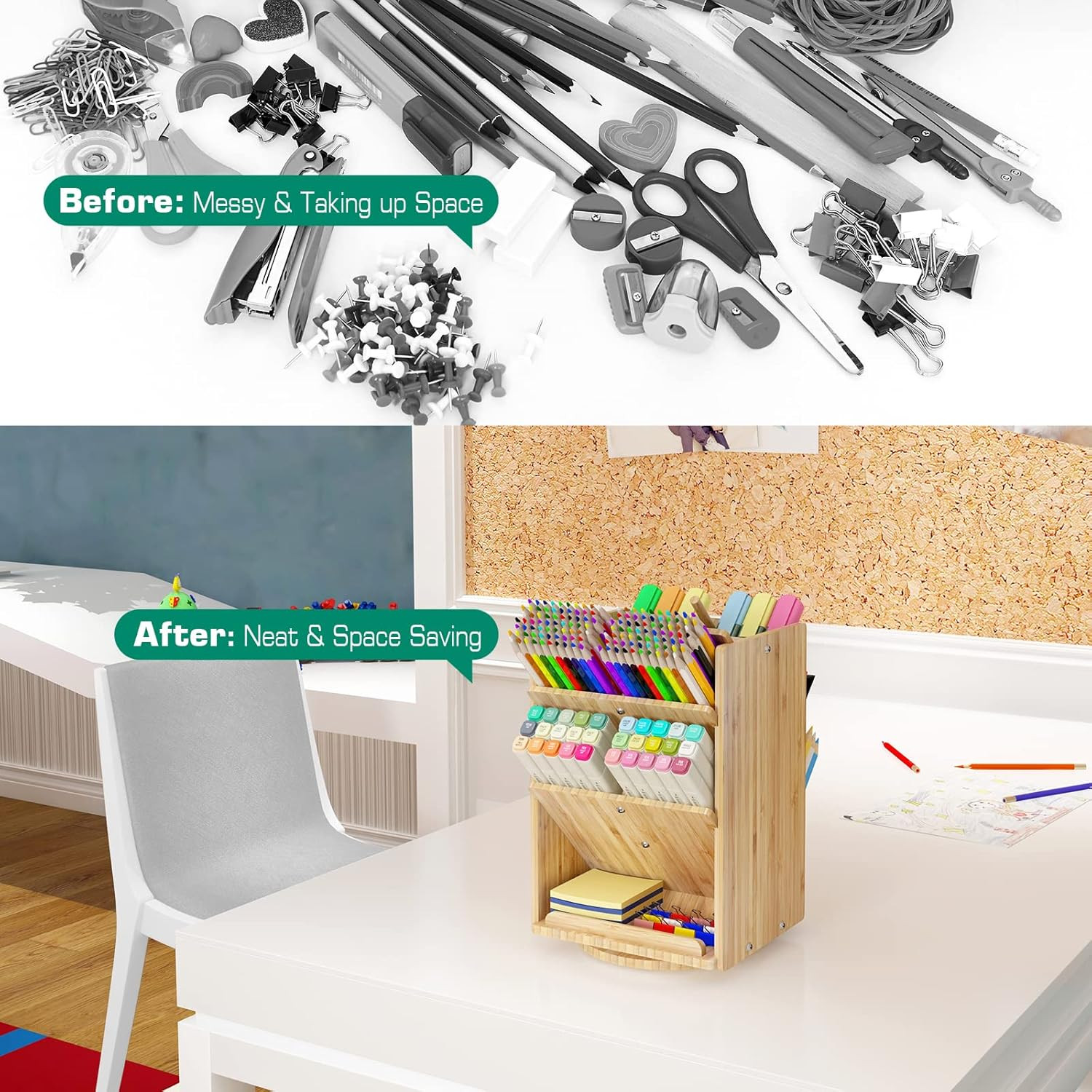 Bamboo Desk Organizer Storage Accessories – Ultra-Large 13 Compartments, 1000+ P