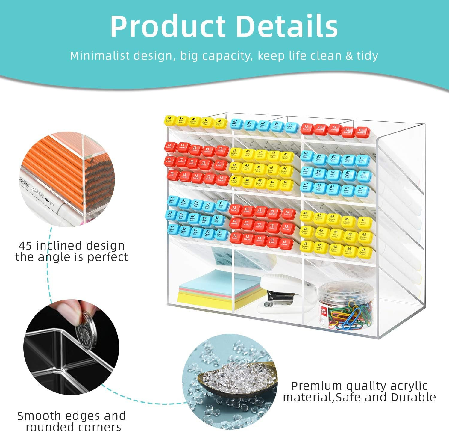 Clear Pen Organizer Storage Acrylic Desk Organizer with 12 Compartments, Pen Org