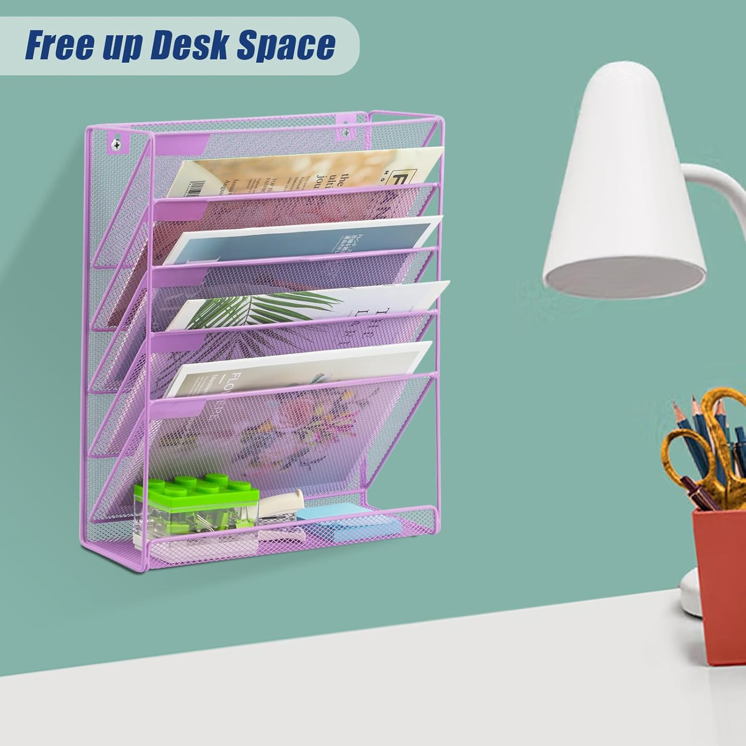 Desk File Organizer Mesh 6 Tier, Hanging Wall Mount Document Organization Stand,