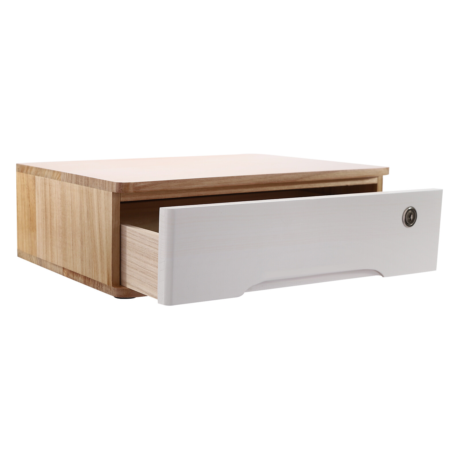 Desktop Storage Box w/ Lockable Drawer Wooden Office Supplies Drawer Organizer