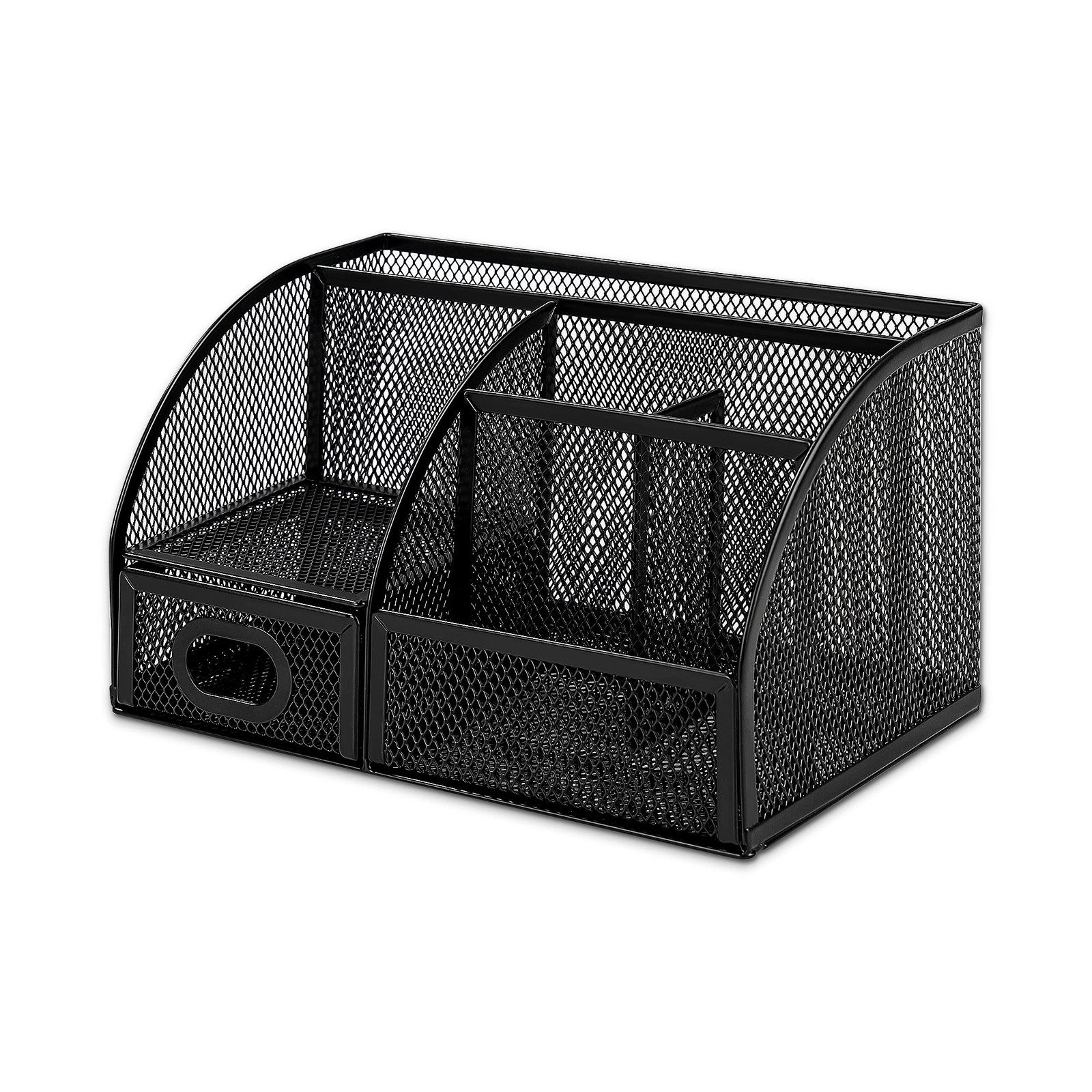Amazon Basics Mesh Pen Holder and Desktop Desk 9.1″ x 5.9″ x 5.5″, Black