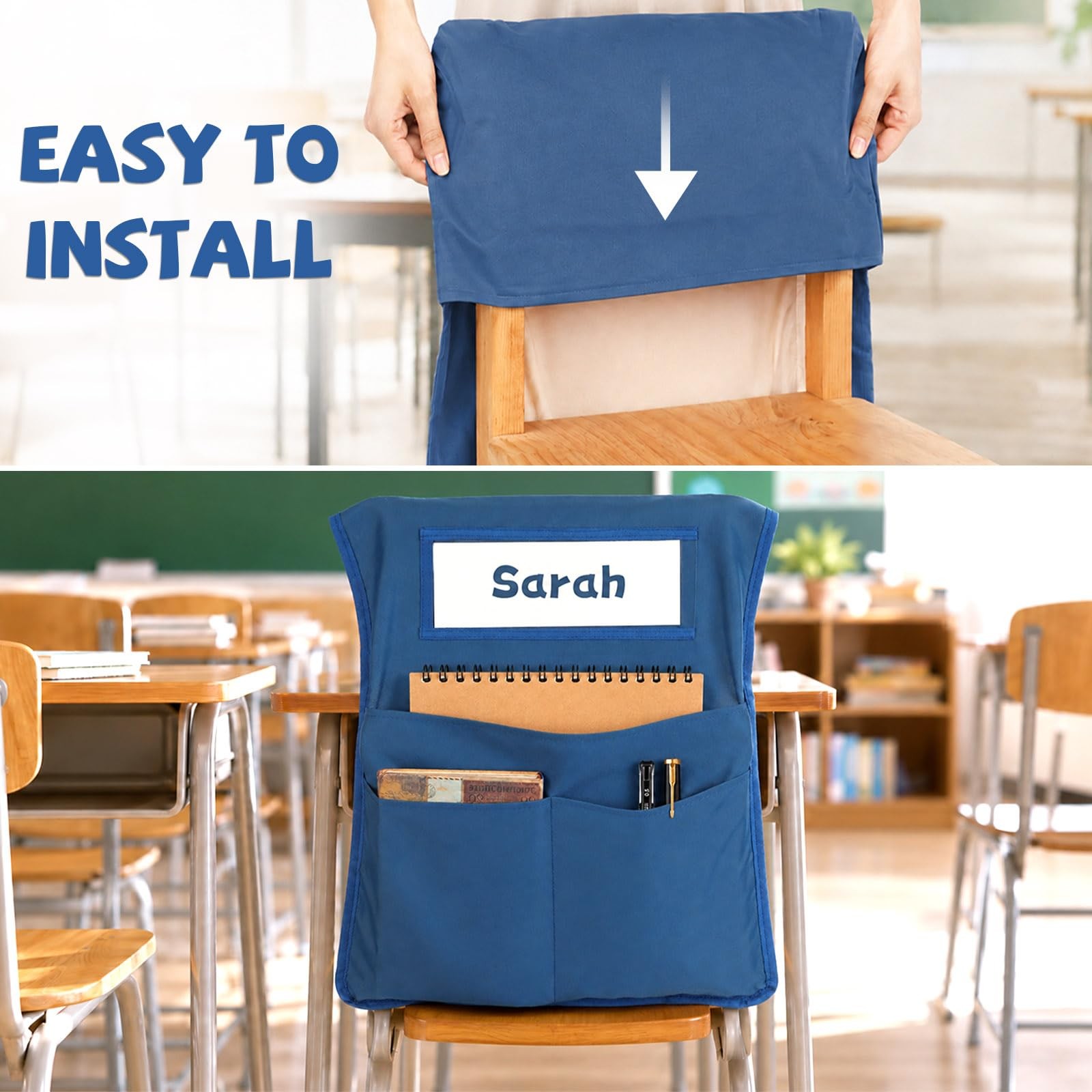 24pcs for Classroom 16.3×19.7inch Classroom Chair Pockets with Name Tag 3 Poc…