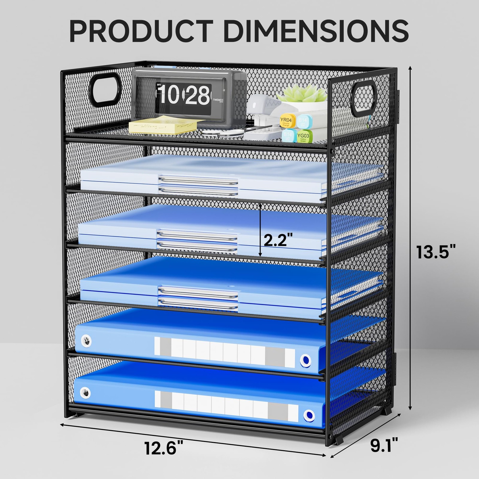 6-Tier Paper Organizer for Desk with Handle, Heavy Duty Metal File Organizer …